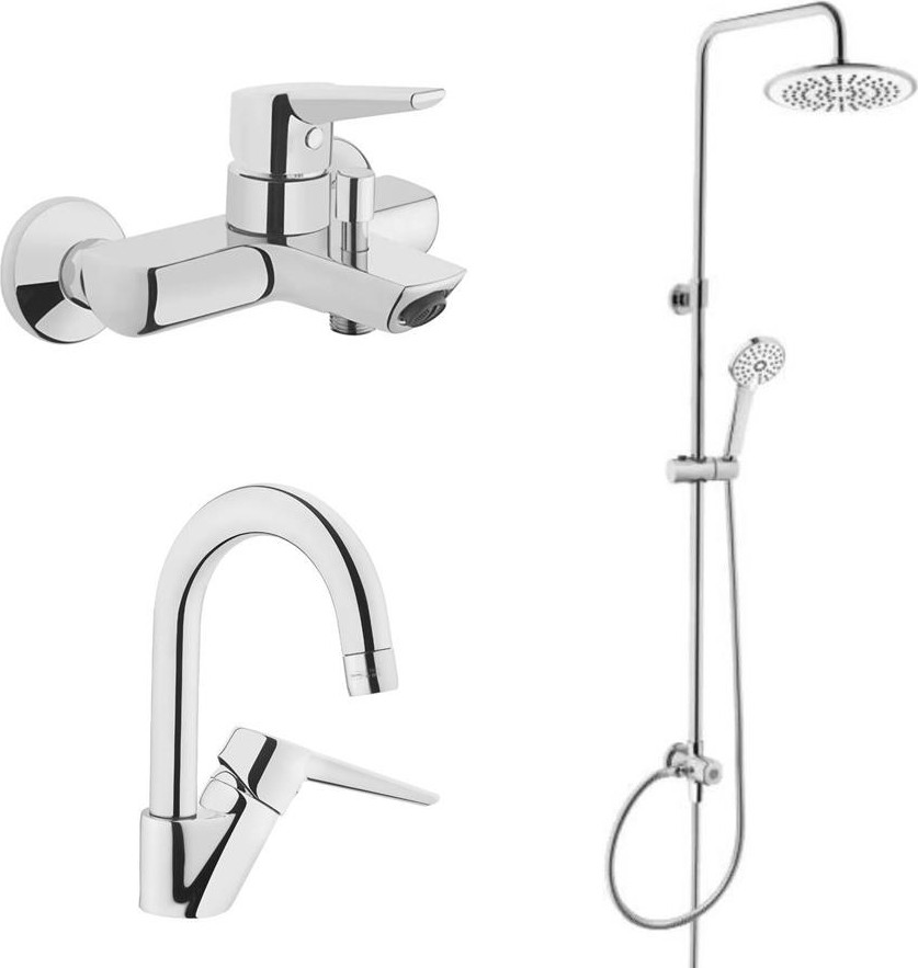 Solid S Banyo Bataryası + Kuğu Lavabo Bataryası + 3c Duş Sistemi