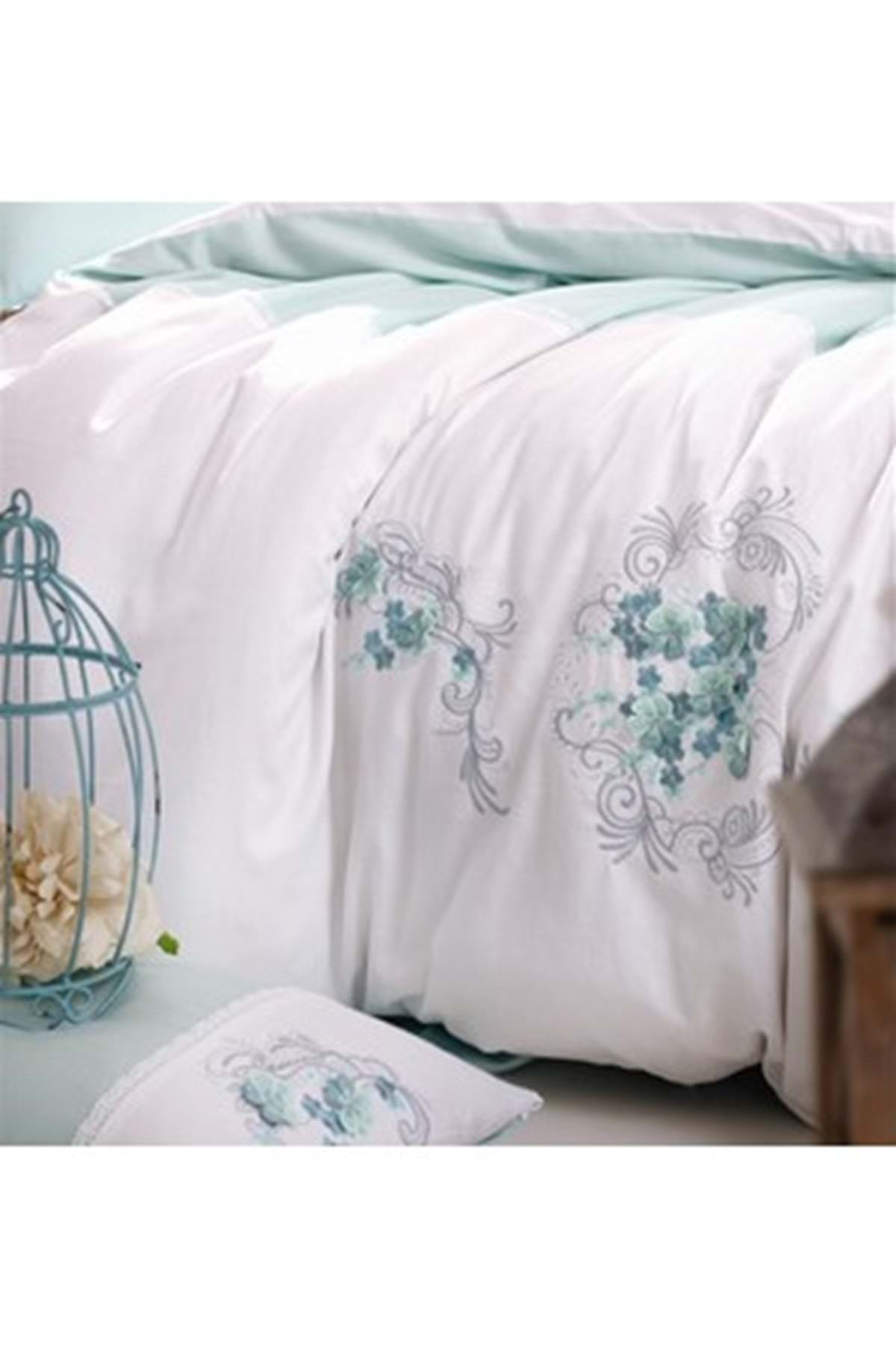 Cottonbox Brode Saten Çift Kişilik Nevresim Takımı Lena Mint