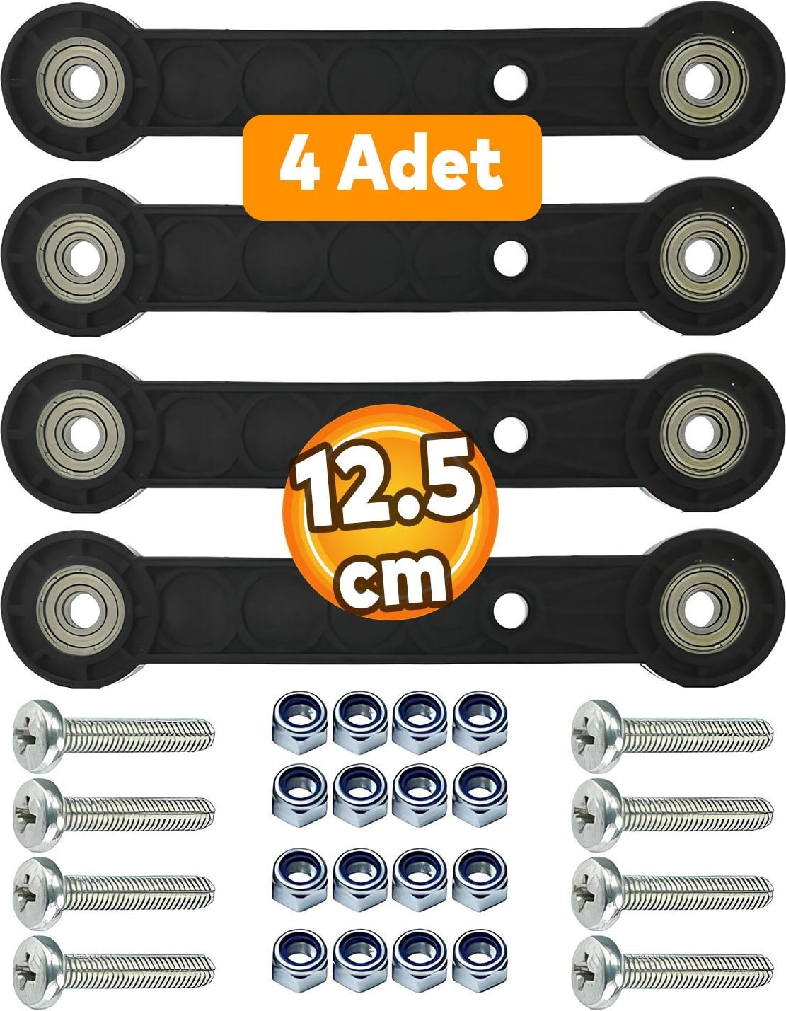4 Adet Beşik Sallama Aparatı (Iki Delik Arası 12.5 Cm) Çocuk Bebek Beşiği Takımı Aparatı Seti Siyah