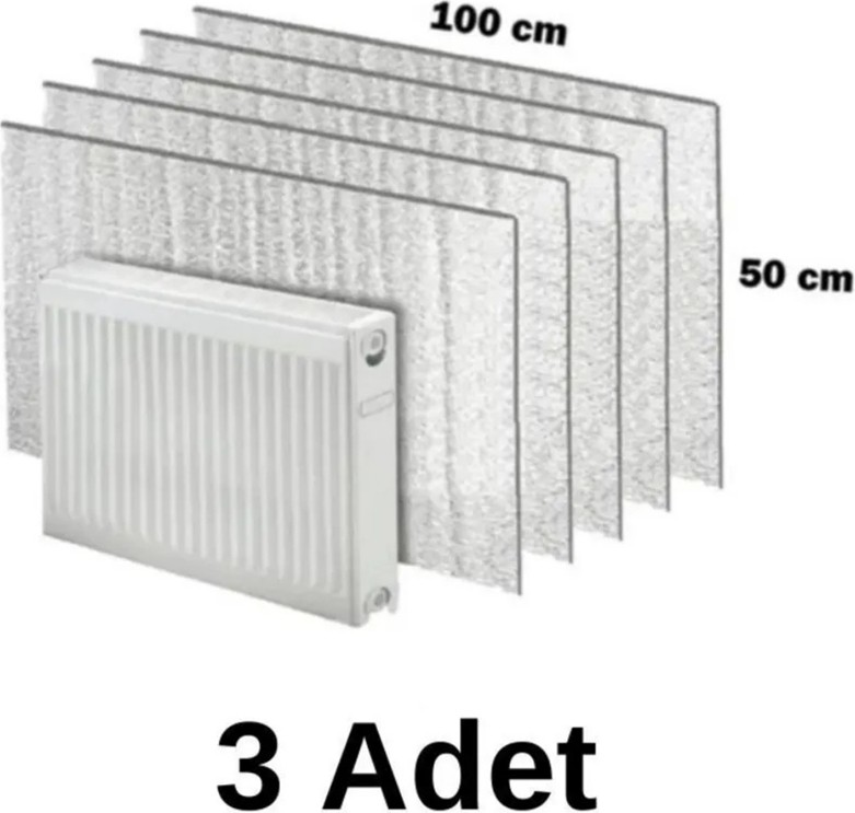 3 Adet Petek Radyatör Arkası Folyo Plaka Kalorifer Arkalığı Alüminyum Isı Yalıtım Folyosu 100X50 cm