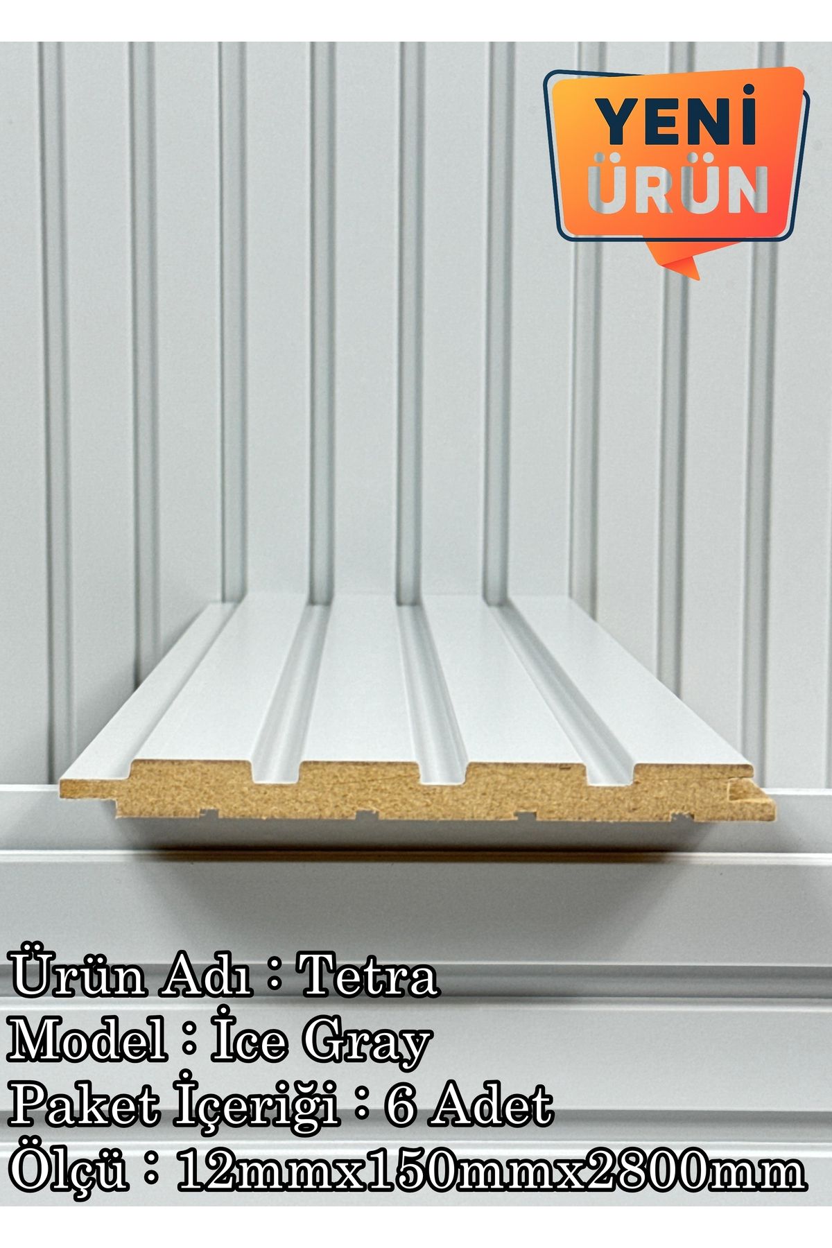 Mdf Duvar Paneli ve Duvar Lambrisi ve Vestiyer Tv Ünistesi Paneli 15X280 İCEGREY 6'LI