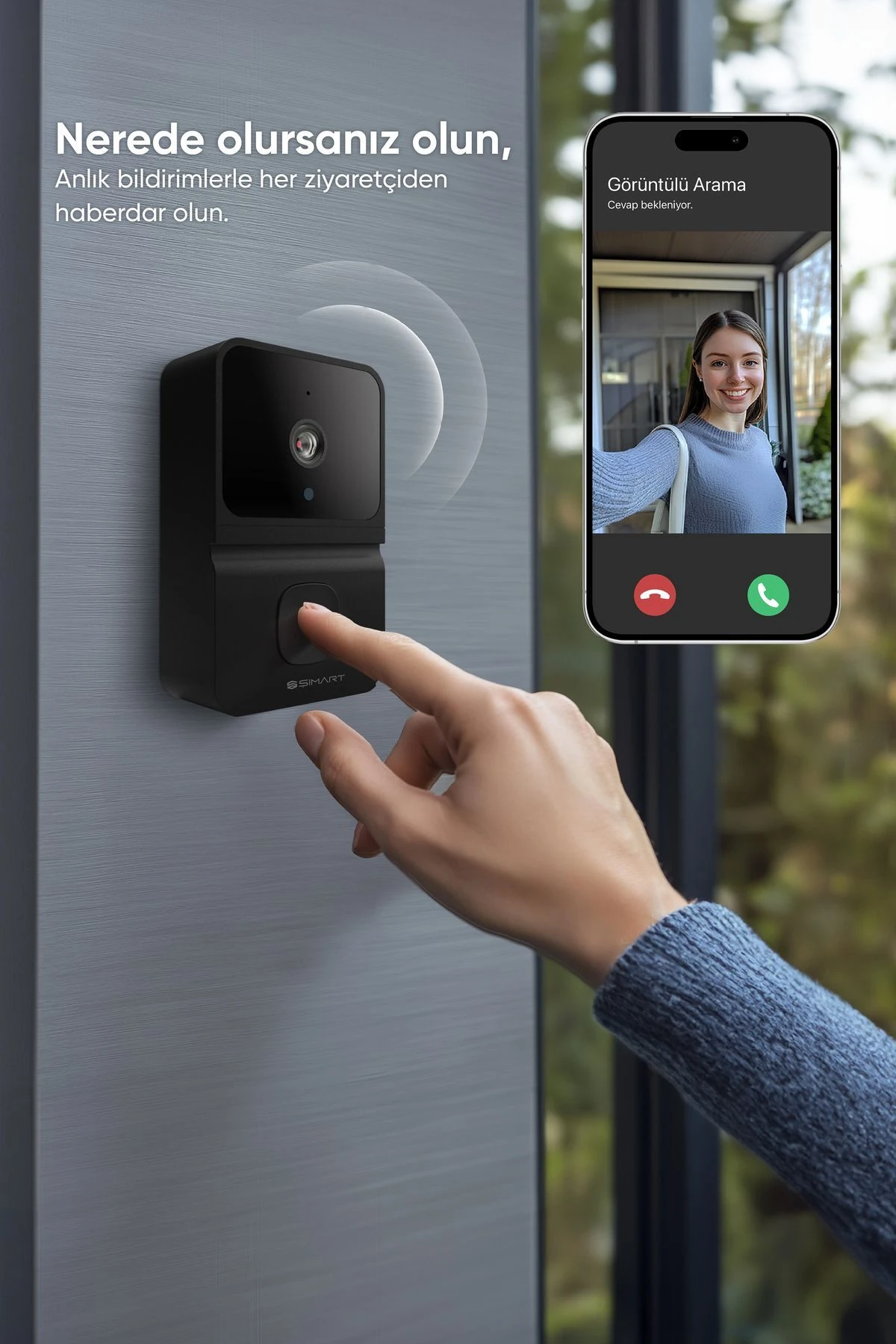 Akıllı Kapı Zili Wi-fi Kontrollü, Gece Görüş, Ses Gönderme Ve Alma