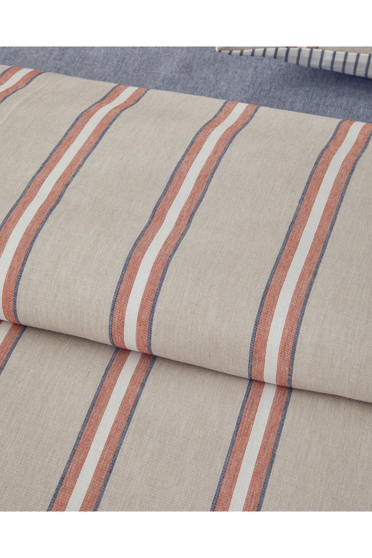 Cool Stripe İpliği Boyalı Çift Kişilik Nevresim Takımı 200x220 cm Terracota - Bej
