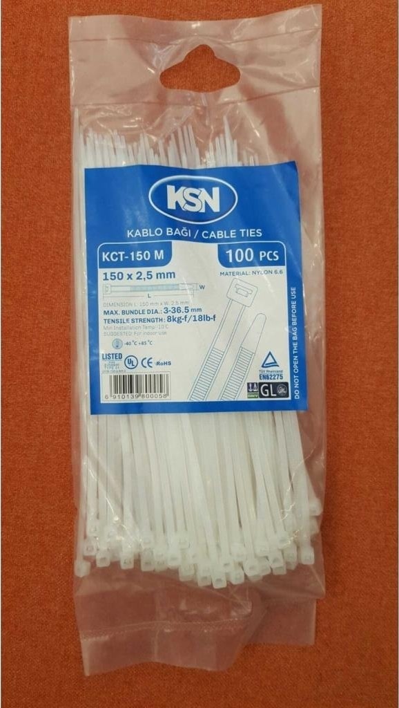 Kablo Bağı Plastik Kelepçe Beyaz 4.8X455MM - 100 Adet