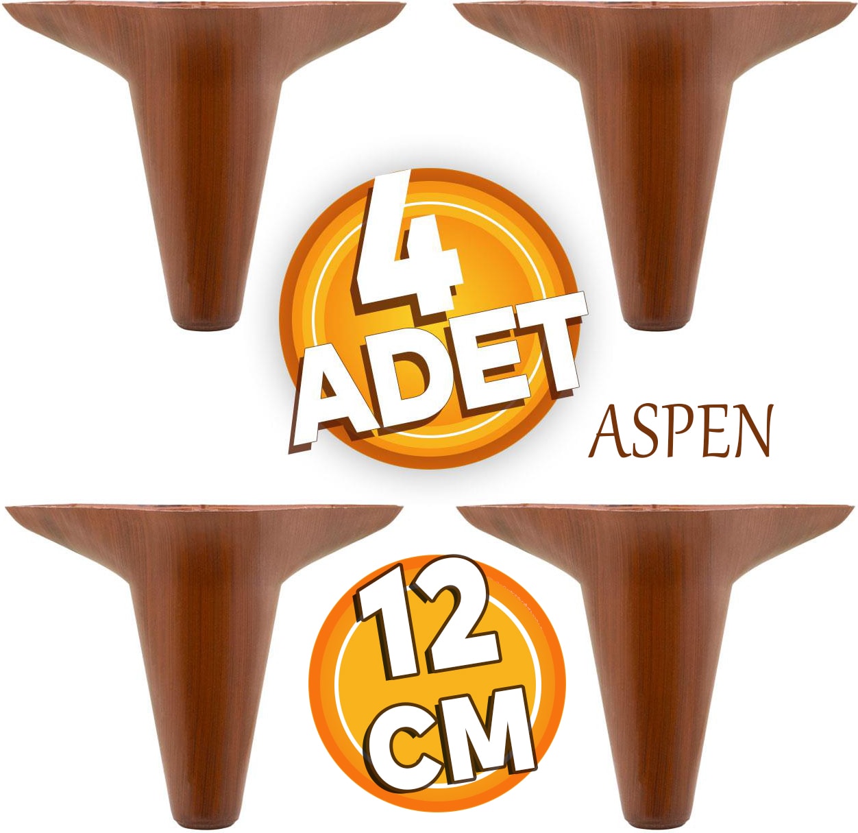 Aspen Lüks Mobilya Kanepe Koltuk Tv Ünitesi Baza Ayağı Ayakları 12 Cm Kahverengi Ayak (4 Adet)