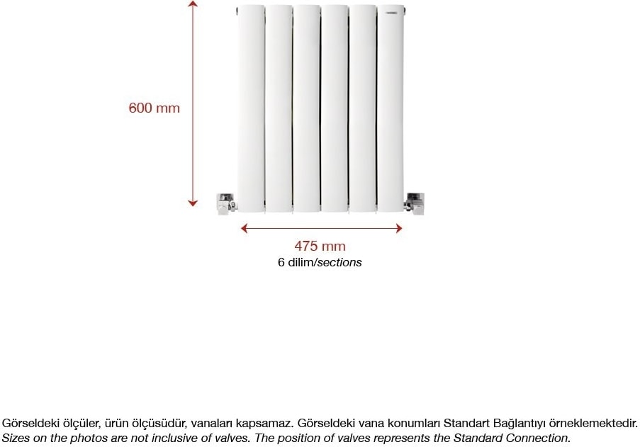 600 x 475 mm Lilac Yatay Beyaz Alüminyum Radyatör Standart Bağlantı