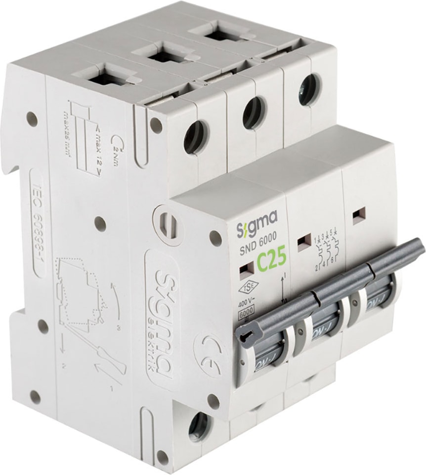 6SM325C C Tipi Trifaze 3X25A 6ka Otomatik Sigorta