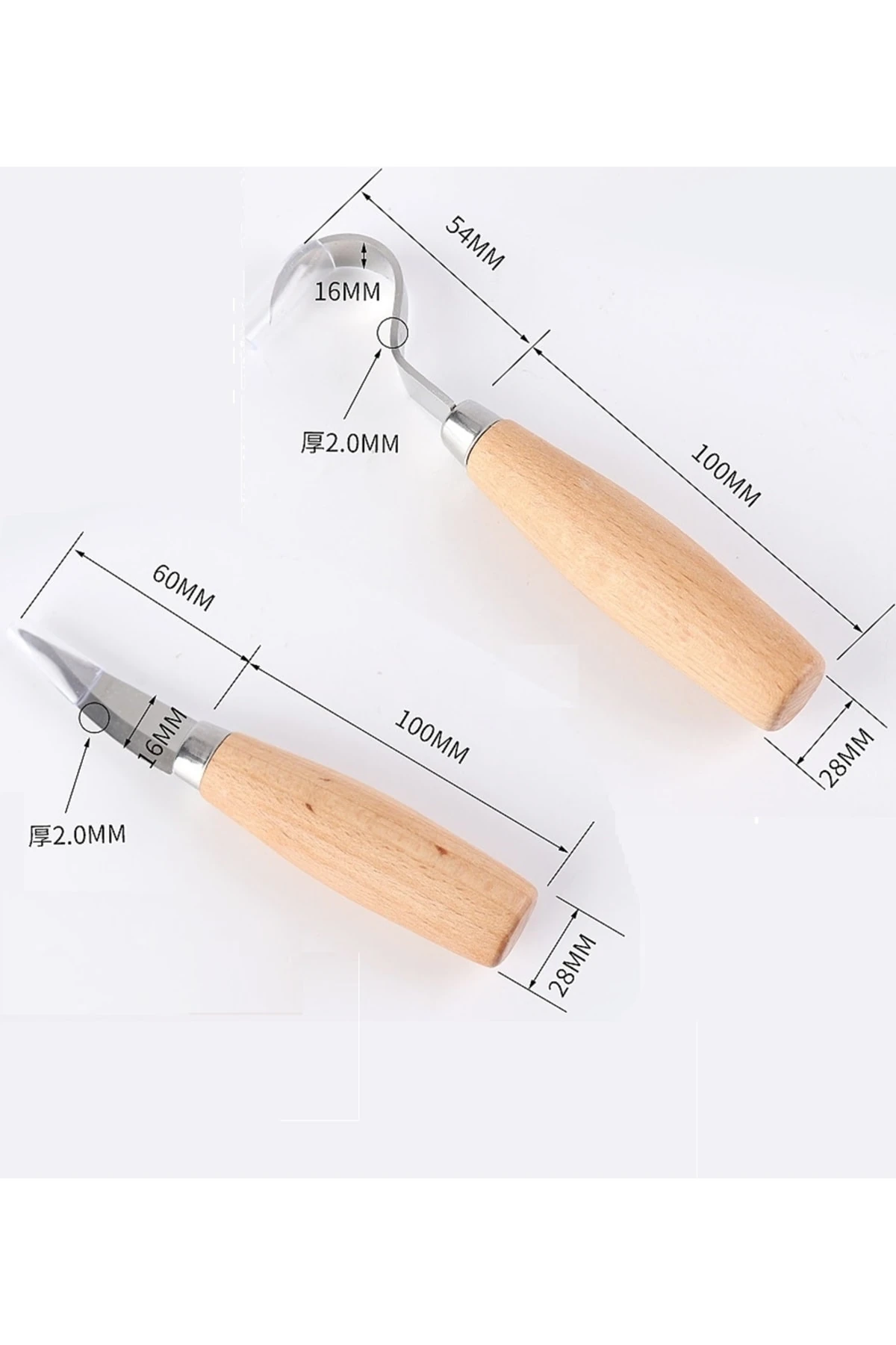 Ahşap Oyma Iskarpela Alet Seti Kaşık Heykel Kuksa Oval Düz Oyma Yontma Kıvrık Bıçağı 4lü