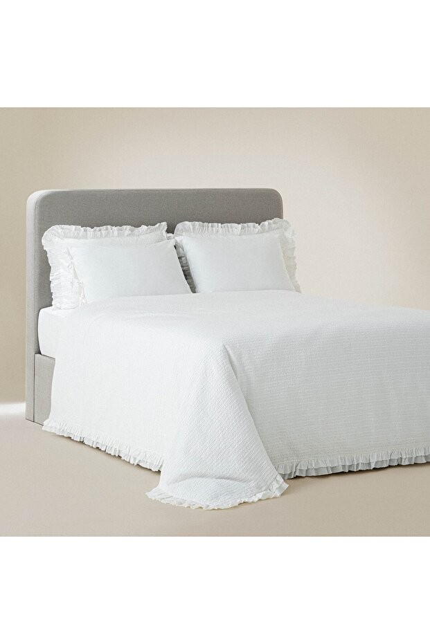 Ayda Çift Kişilik Nevresim Takımı %100 Organik Pamuk Dokuma Krem 200x220 Cm