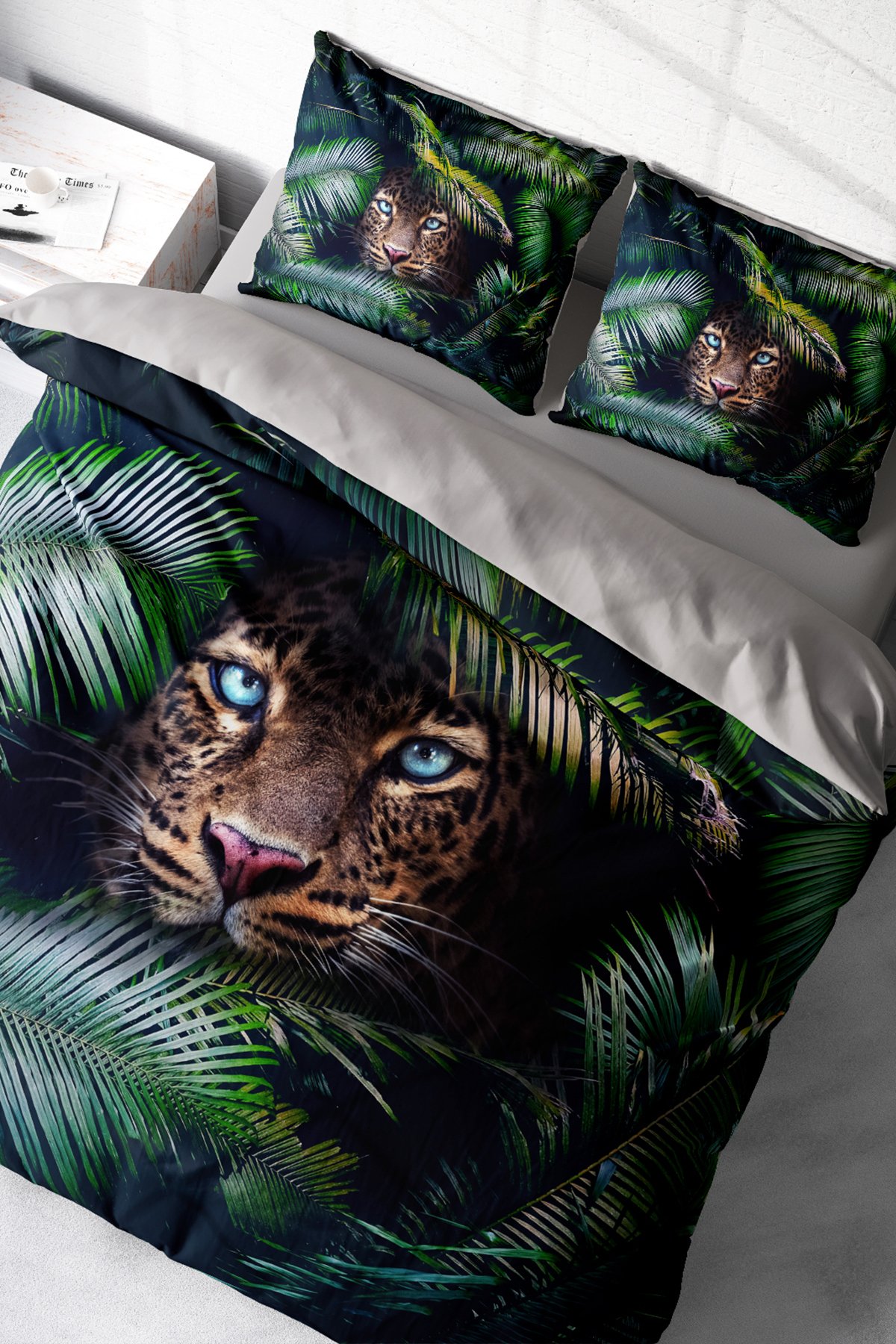 Kıng Sıze %100 Pamuk Saten Çift Kişilik Nevresim Takımı Jungle Leopard 220x240cm
