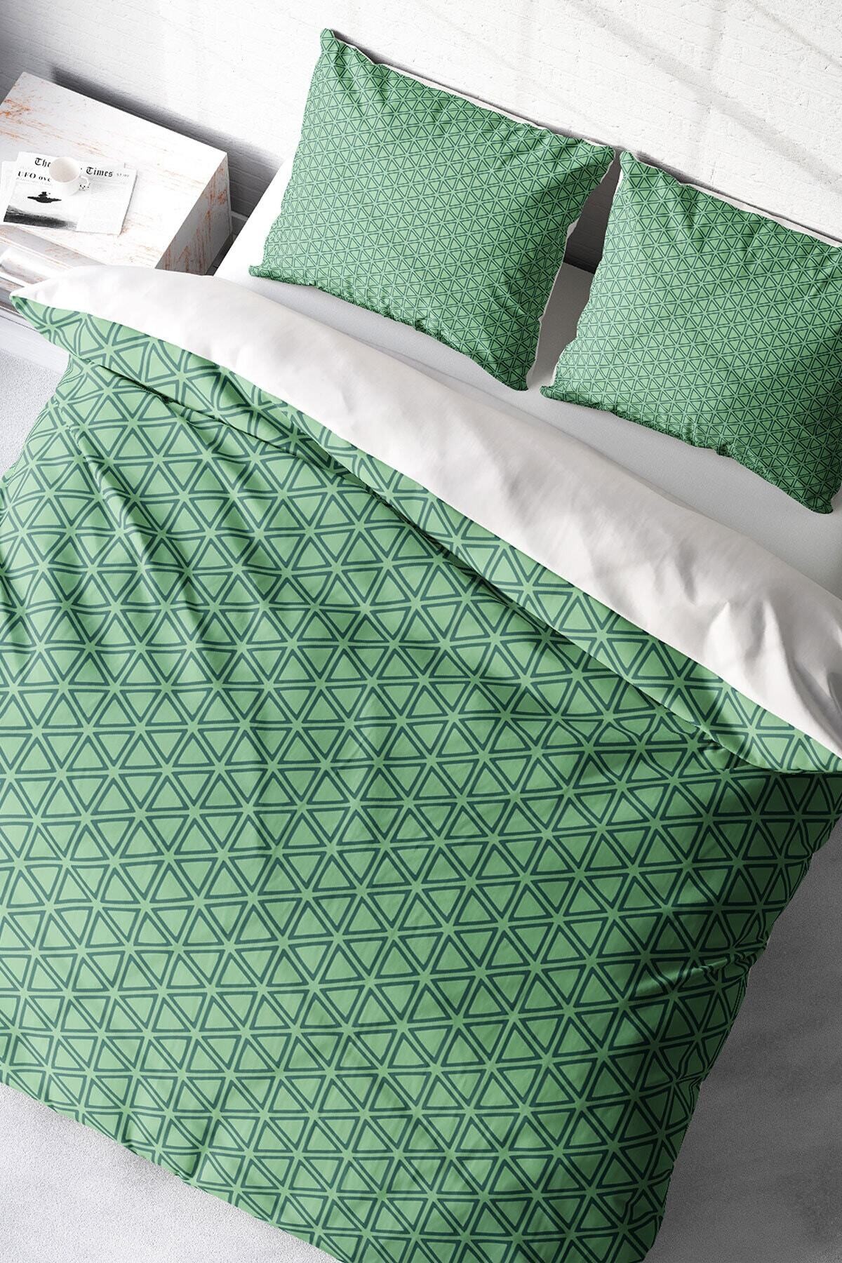 Kıng Sıze Çift Kişilik Green Pattern 3d Pamuk Saten Nevresim Takımı 220x240cm