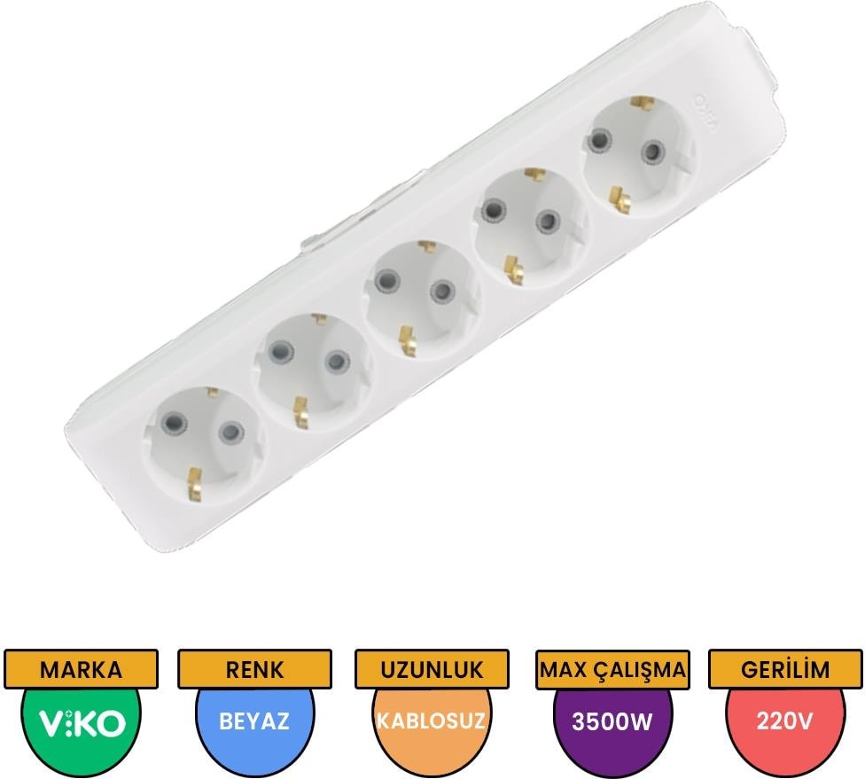 Klemensli Topraklı Çocuk Korumalı Beşli Priz (Kablosuz)