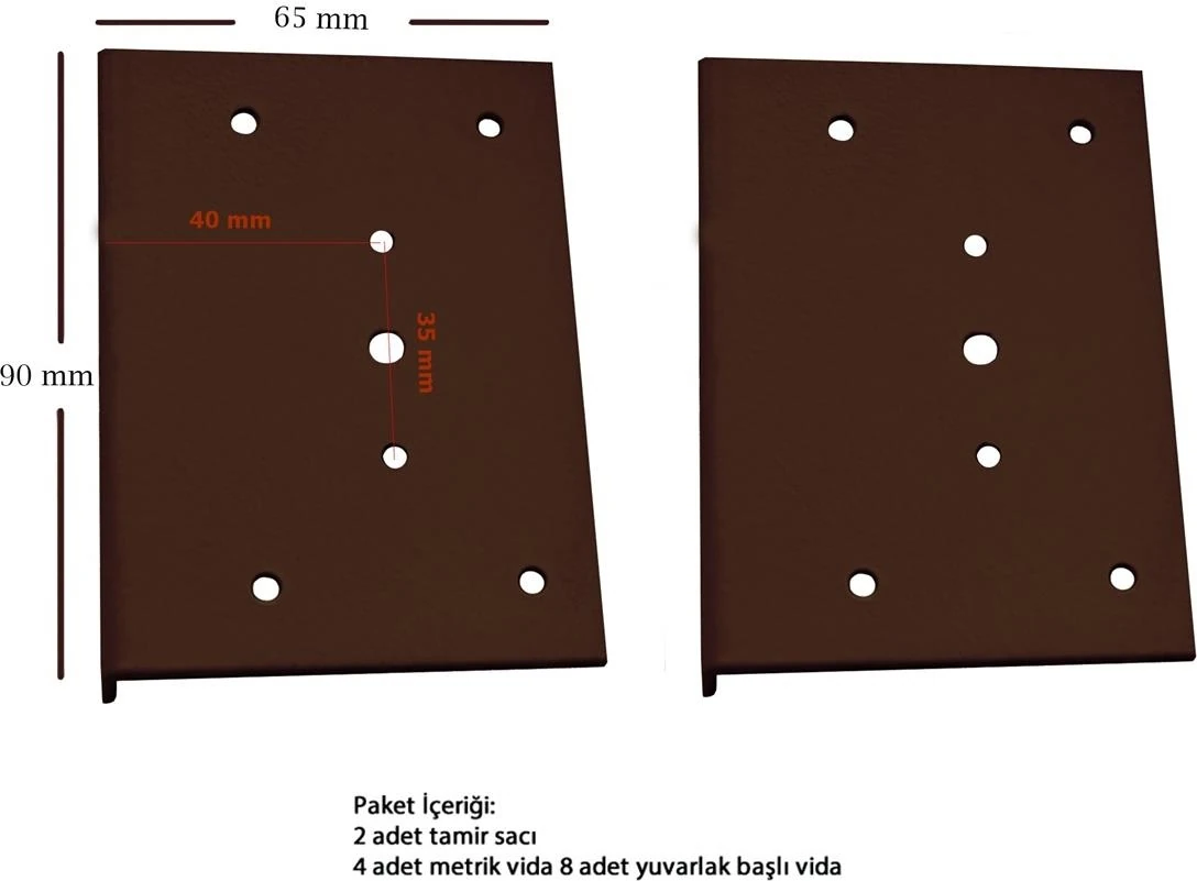 Dolap Menteşe Tamir Sacı Seti Kasa Kısmı Için 2 Li Koyu Kahve