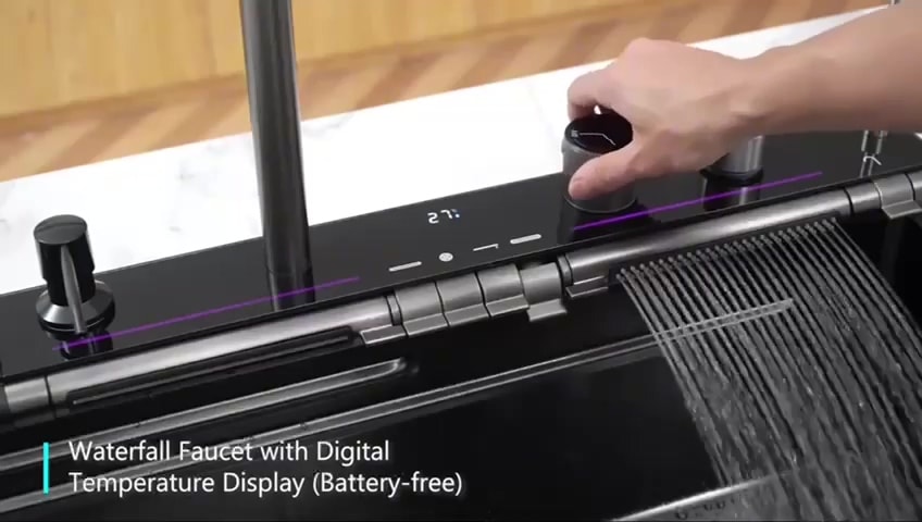 Mutfak Evyesi Dijital Göstergeli Led Panel- Teknolojik Akıllı Eviye Seti Bal Peteği Yüzey SİYAH