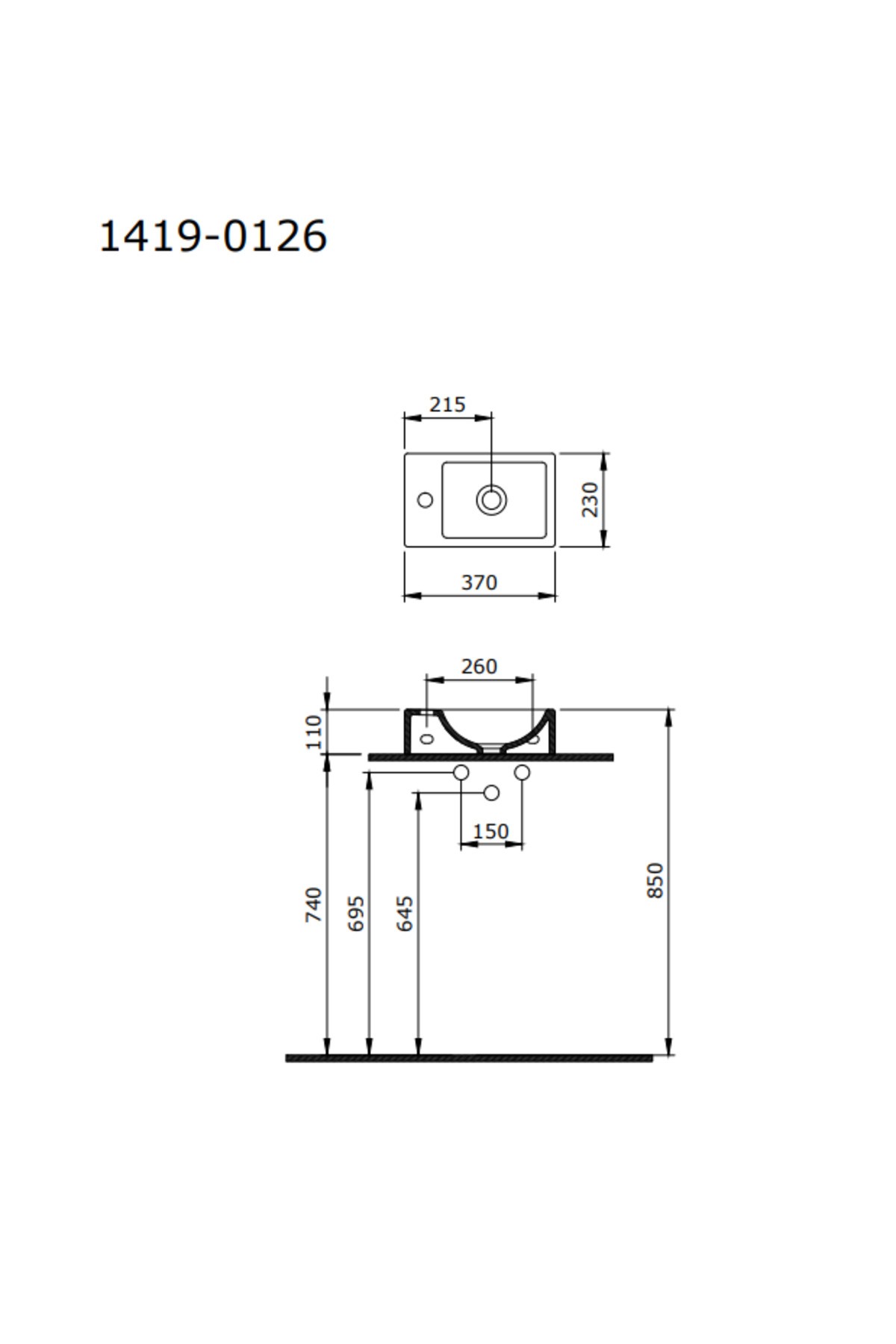 Milano Dar Sağ Lavabo 37 Cm Mat Gri 1419-006-0126