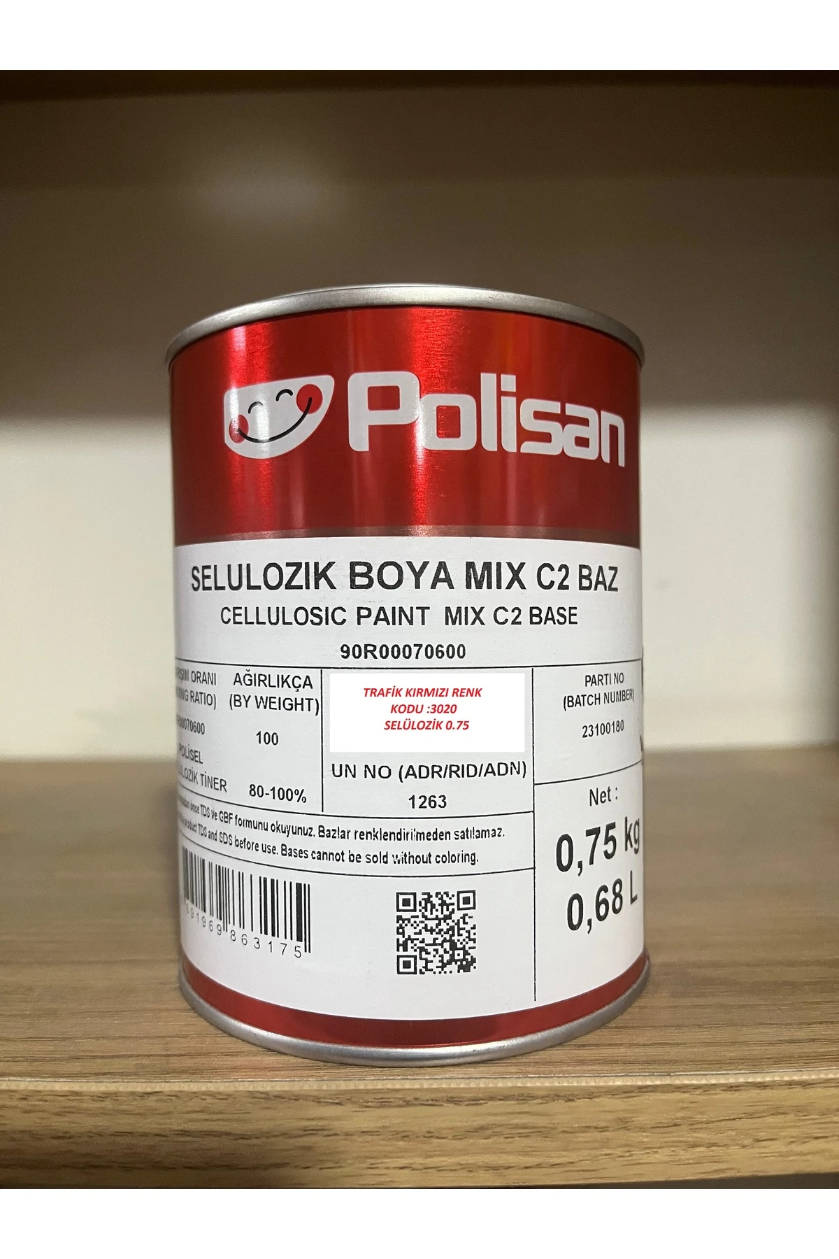 POLİSAN TRAFİK KIRMIZISI SELÜLOZİK BOYA 0,75KG KOD :3020