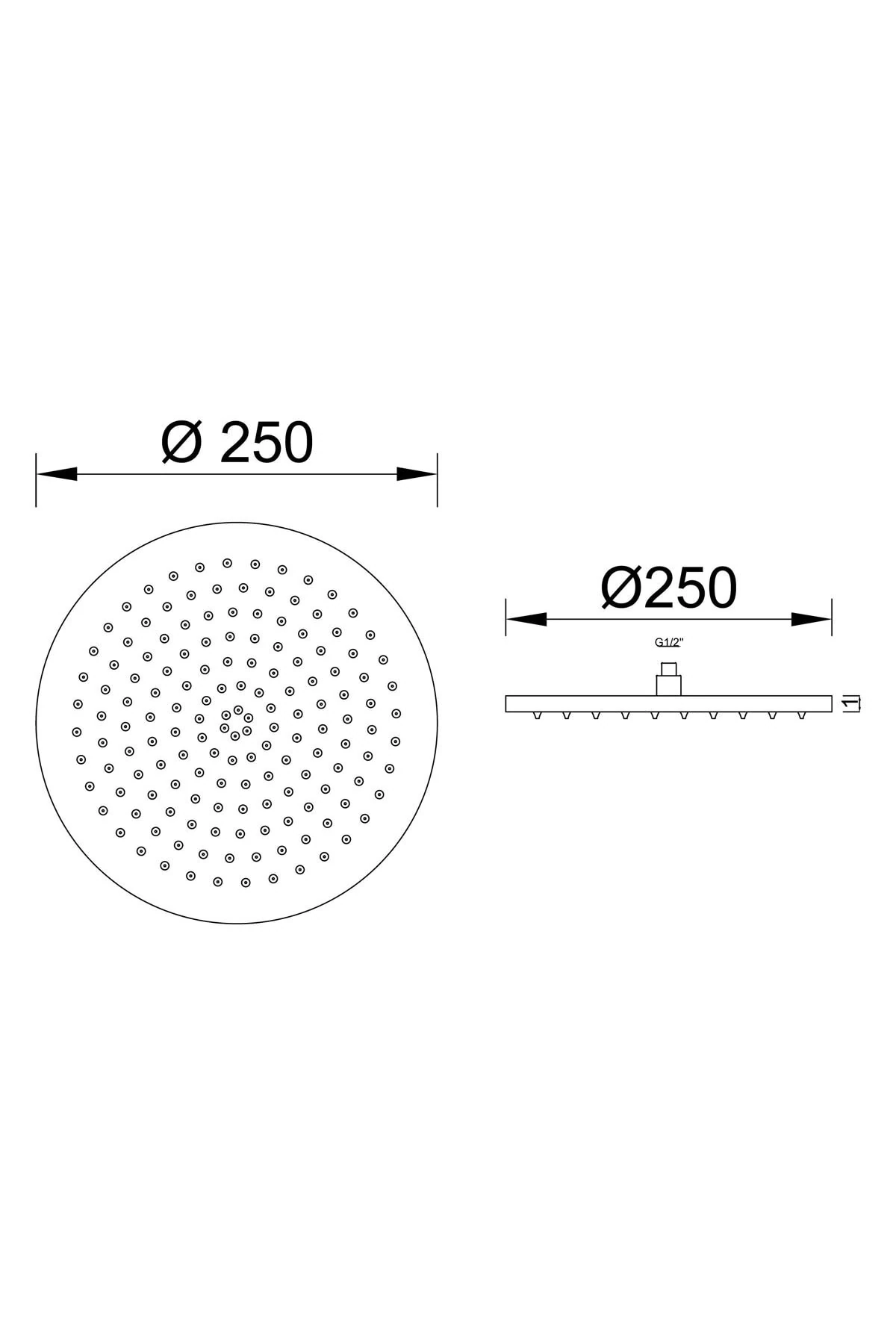Ankastre Duş Başlığı Borulu Oval Slim Metal Ø25 Cm Tavandan Siyah