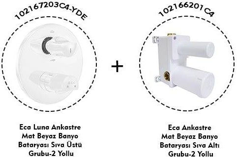 Myra Ankastre Mat Beyaz Banyo Bataryası 2 Parça Set / 2 Yollu (102167203C4-YDE+102166201C4)