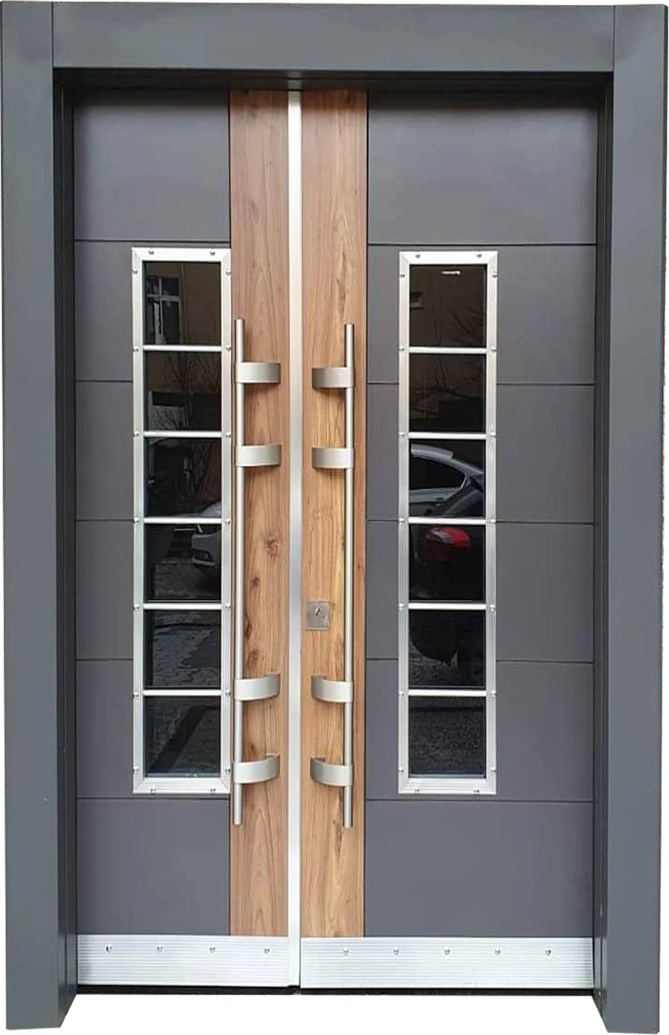 Antrasit Rengi Bina Giriş Kapısı, Iki Renk ( Ahşap Desenli ) Apartman Giriş Kapısı, Çelik Kapı