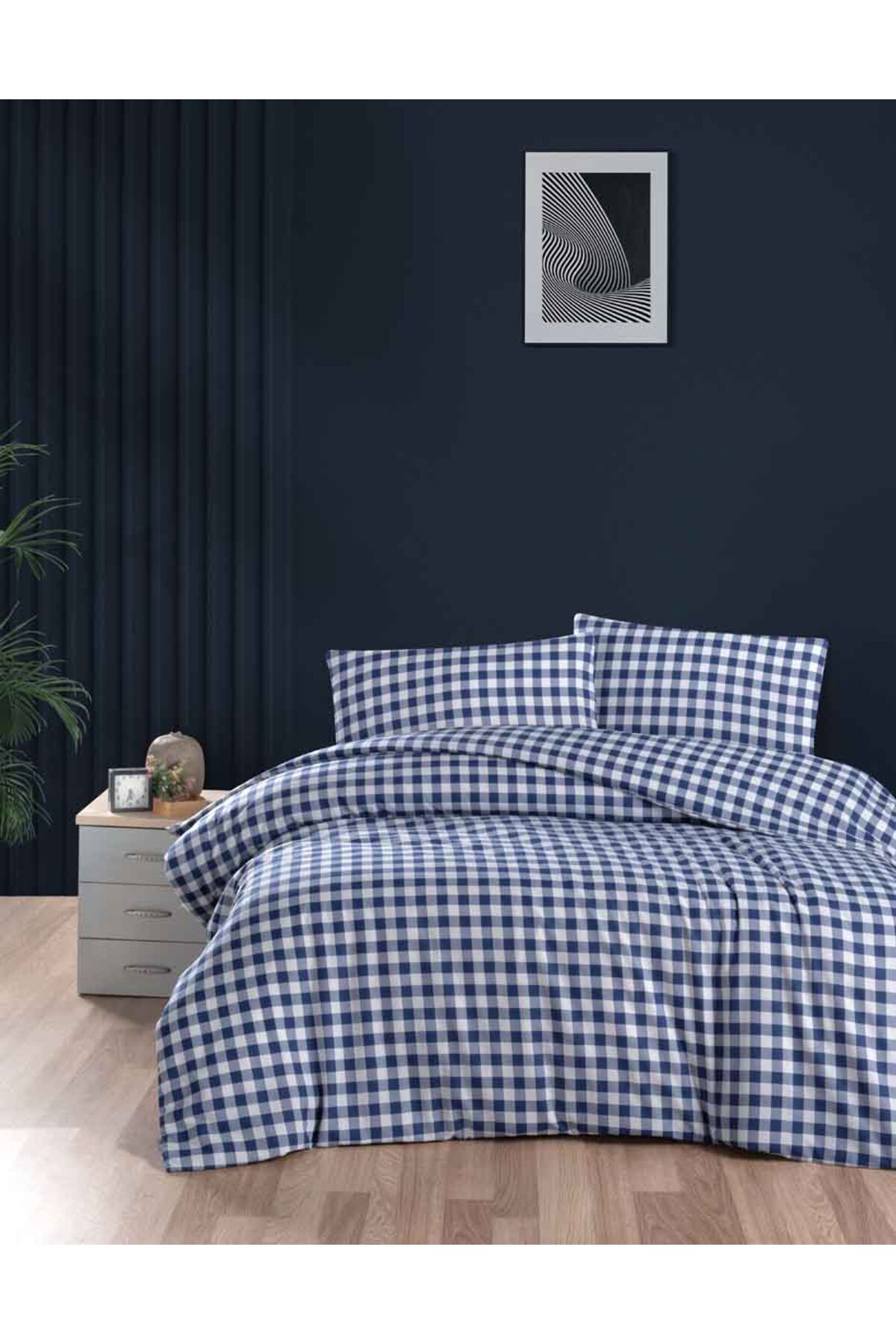 Cotton Collection Flanel R Tek Kişilik Nevresim Takımı Mongar Lacivert