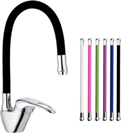 Mix Kuğu Mutfak Evye Bataryası Renkli Oynar Başlıklı Siyah