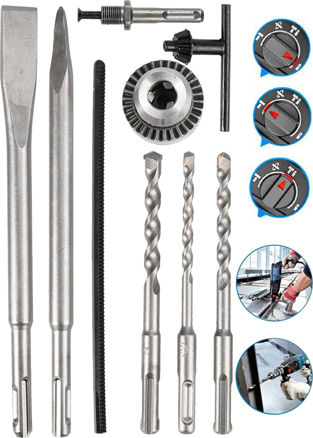 4000W 5.5j Bakir Sargı Kırıcı Delici Hiltı Matkap Metal Şanzumanlı ve 5 Adet Uç Yedek Mandren