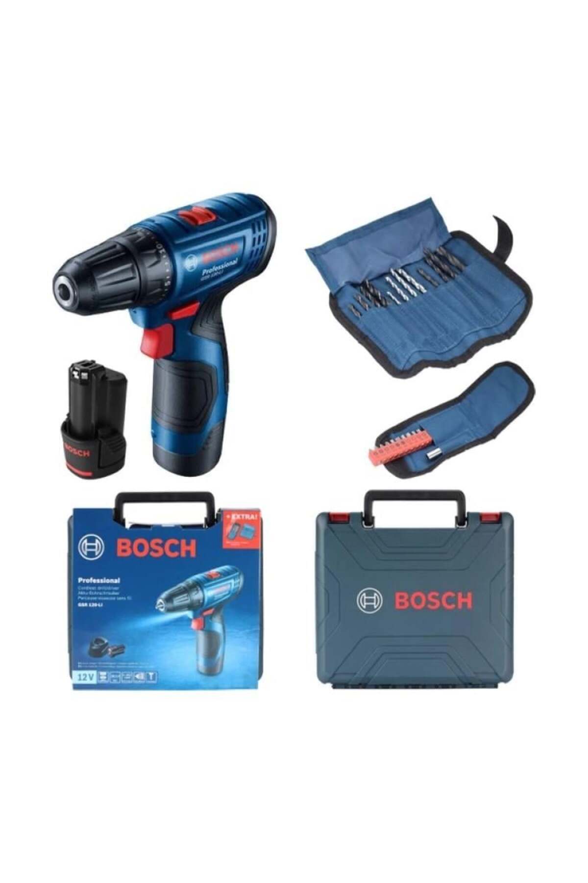 BOSCH Profesyonel Seri Gsr 120-li 12v Akülü Delme Vidalama Çanta Çift Akü 23 Parça Aksesuar Seti