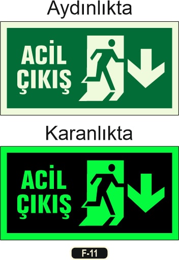 Fosforlu Acil Çıkış Yön Levhası F-11