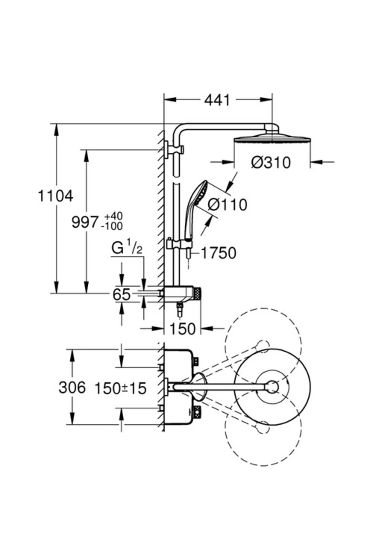 Euphoria Smartcontrol 310 Duo Duş Sistemi Duvara Monte Termostatik Bataryalı Duş Sistemi - 265