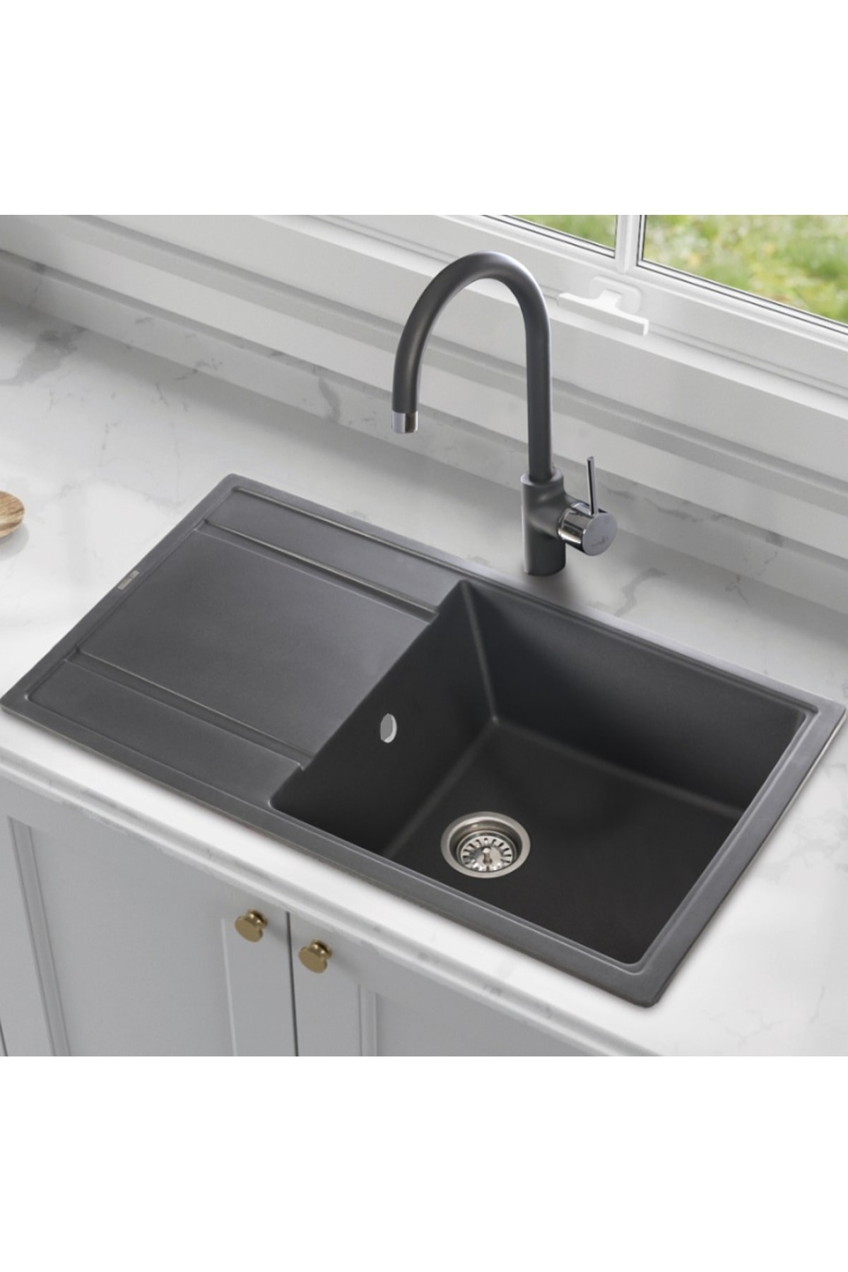 Astro Tek Göz Damlalıklı Granit Metalik Antrasit Mutfak Evyesitr