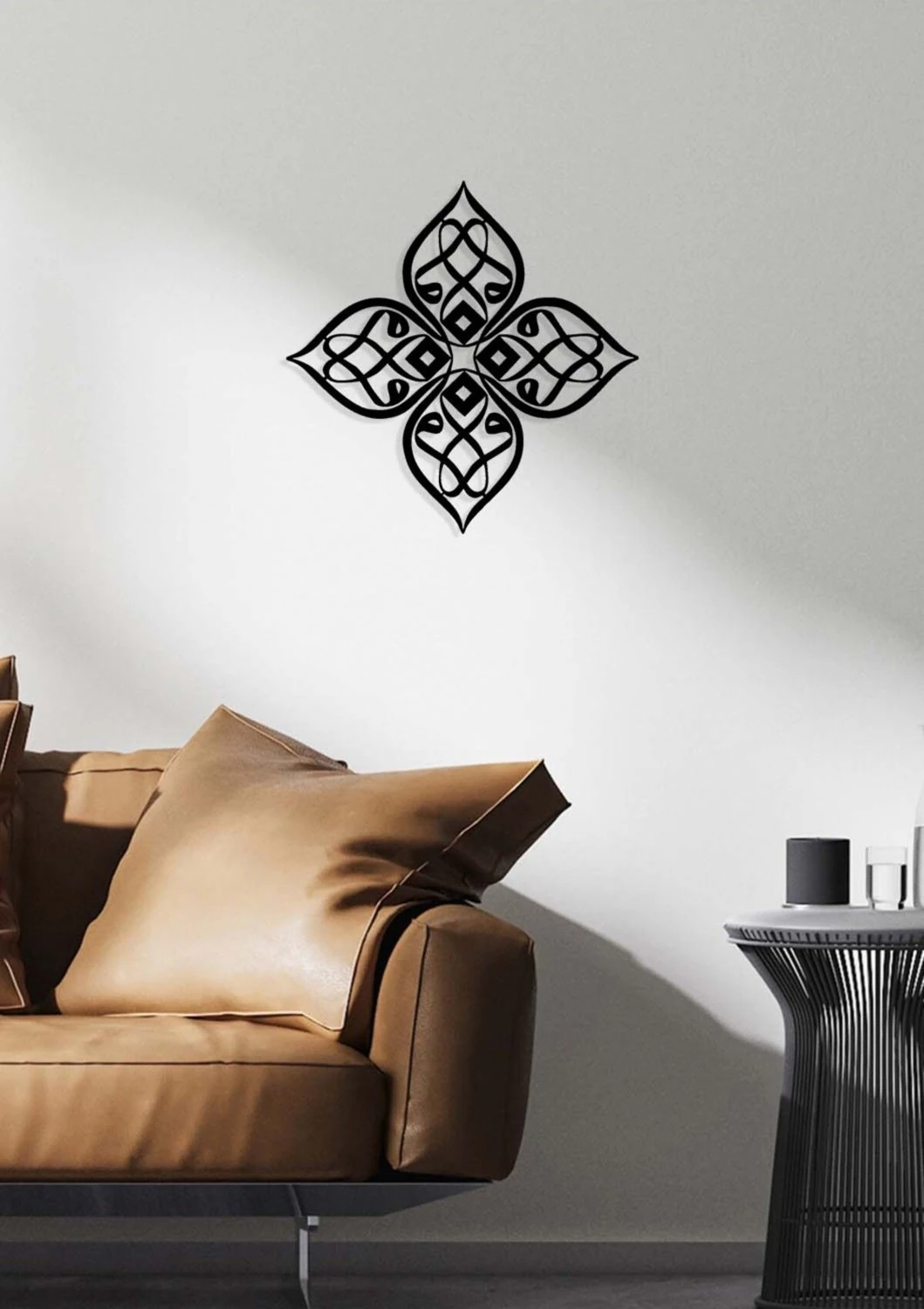 -Vav Harfi Islami Metal Tablo - Islami Ev Dekorasyonu - Dini Duvar Tabloları - 50 X 50 - Cm - Sıyah-Islm-178