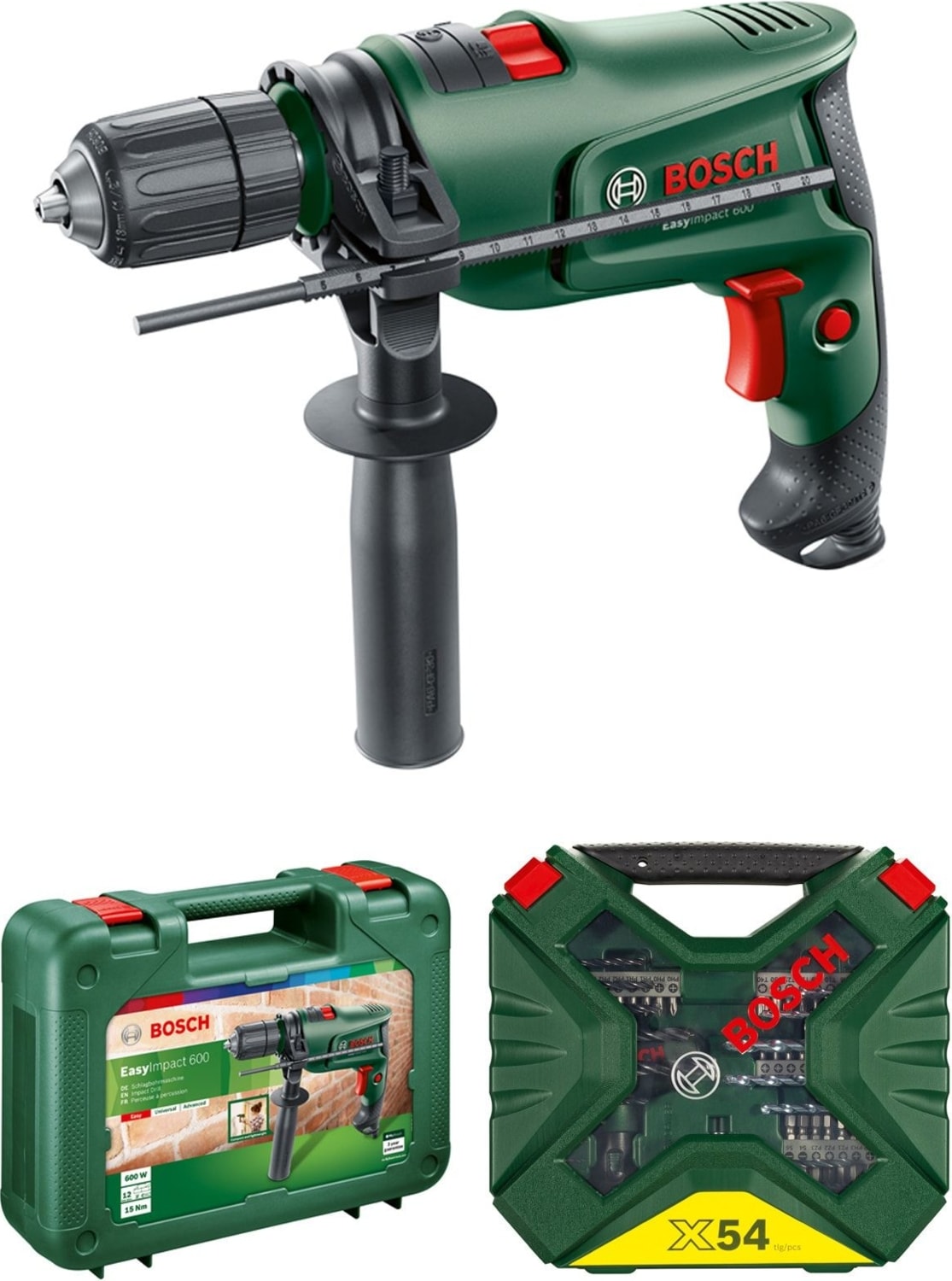 Darbeli Easyimpact 600 Darbeli Matkap + X-Line 54 Parça Delme&vidalama Seti Kablolu 2 Yıl 600 Watt