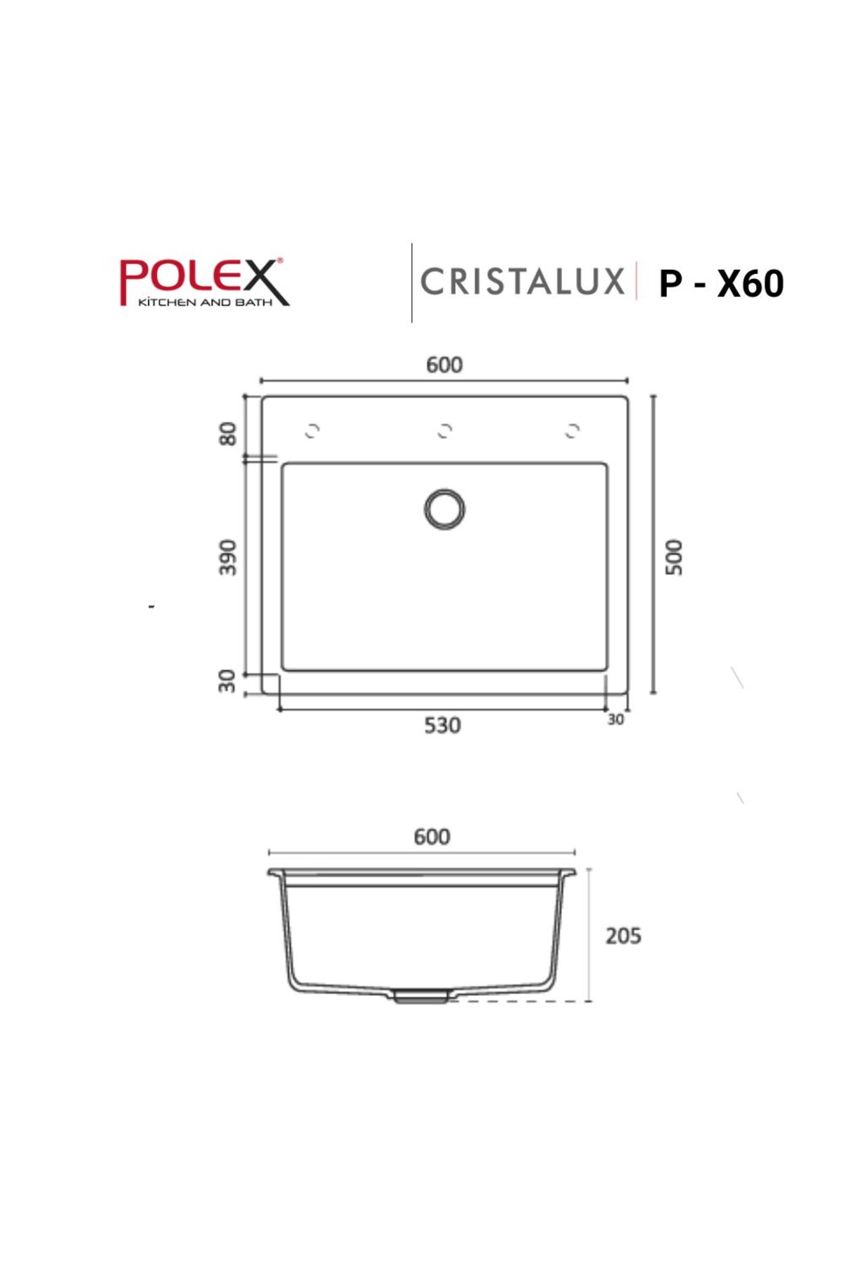 Cristalüx Granit Evye P-x60 Toprak Tezgah Altı Ve Tezgah Üstü Kare Mutfak Evyesi 60x50cm