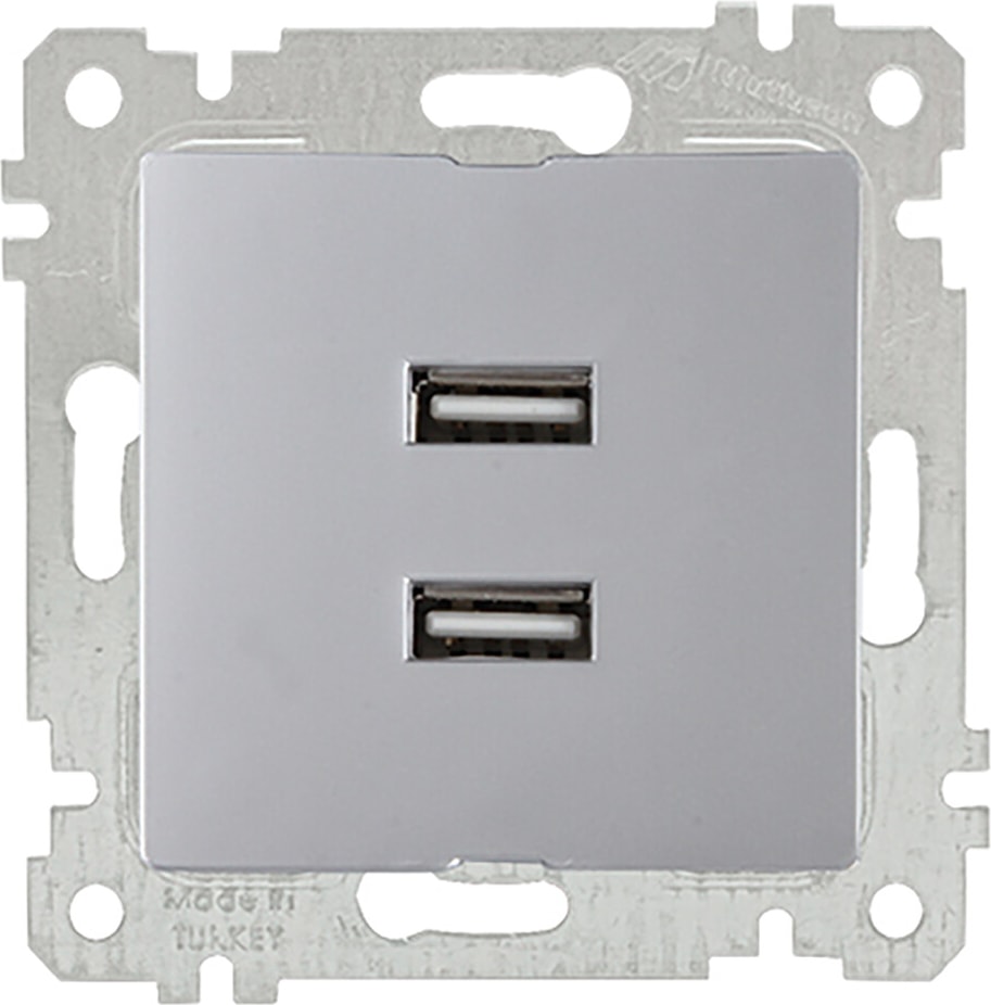 Rita Mekanizmalı Tuş 2'li USB Şarj Prizi Inox