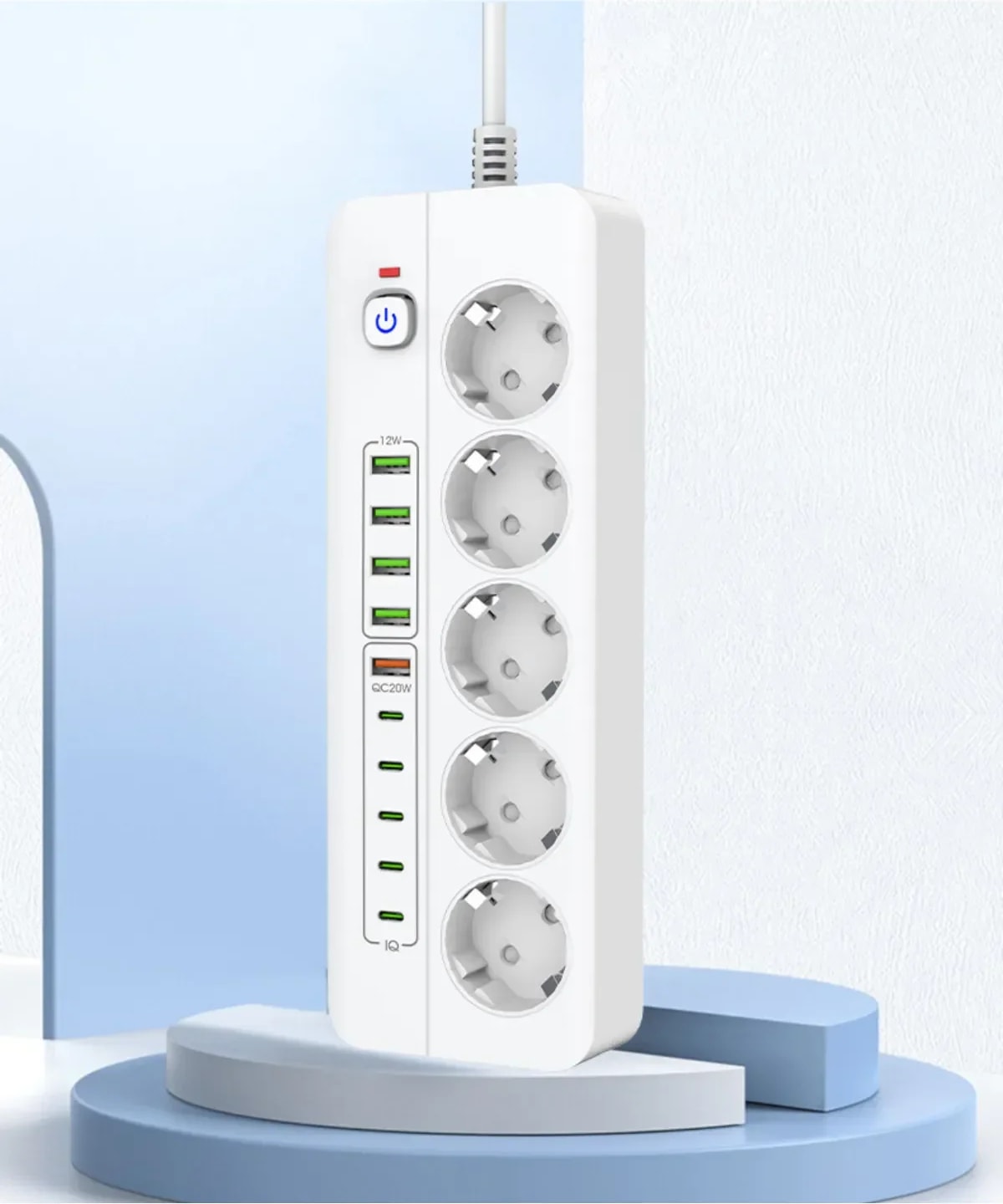 Isıya Dayanıklı Power Tuşlu 5'li Grup Priz 5x USB 5x Type-C Çıkışlı Priz 2 mt Kablolu