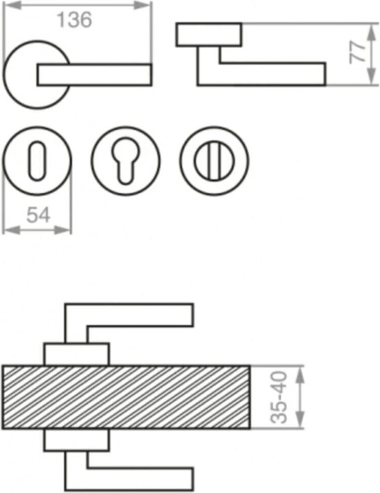 Yuvarlak Paslanmaz Çelik Kapı Kolu, Nikel Saten, Banyo ve Wc Için Uygun