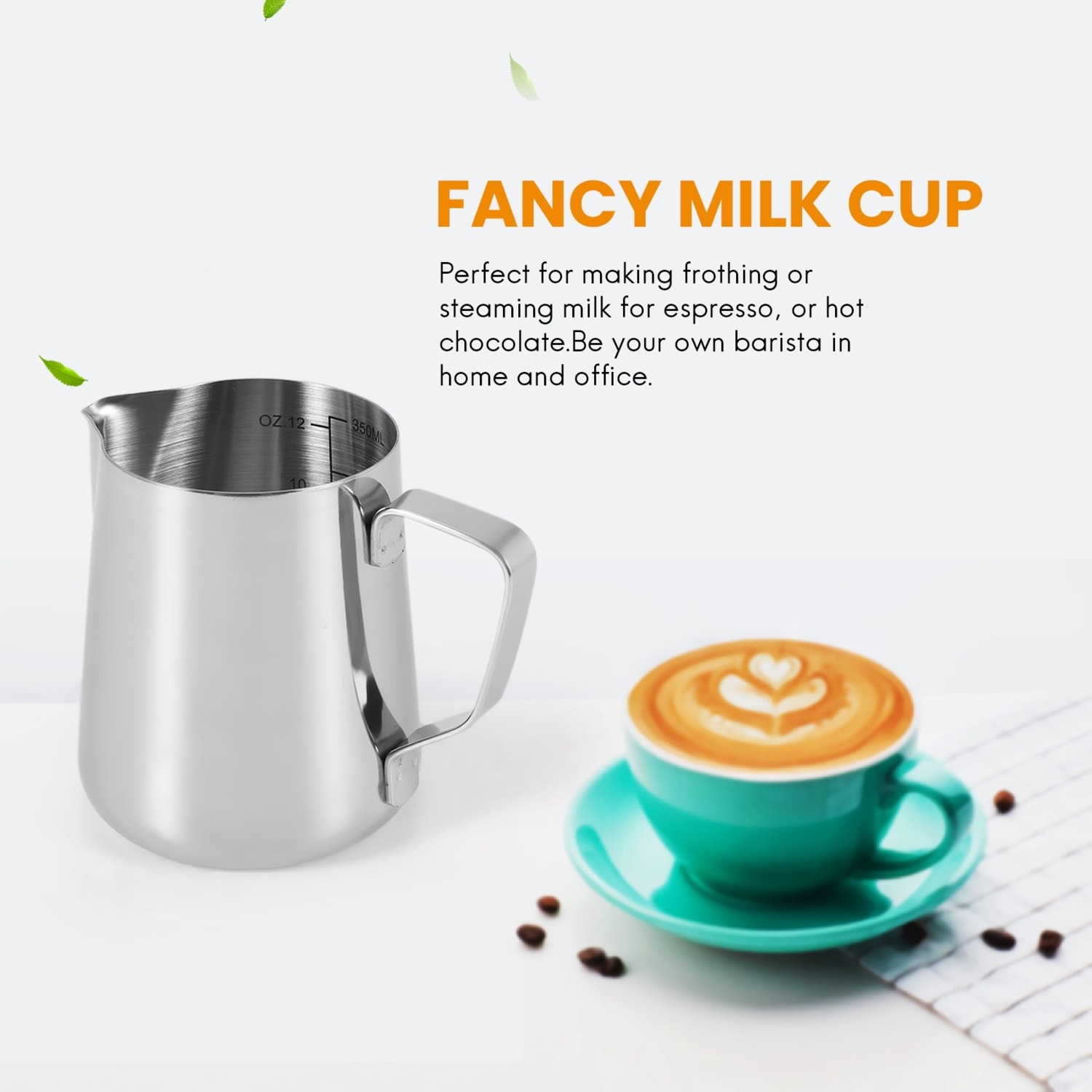 Süt Köpürtme Sürahi 350ML (12OZ)BUHAR Sürahi Paslanmaz Çelik Süt Kahve Cappuccino Latte Art Barista Sürahi Süt Sürahi Sürahi Fincan ve Dekorasyon Kalemi (Yurt Dışından)