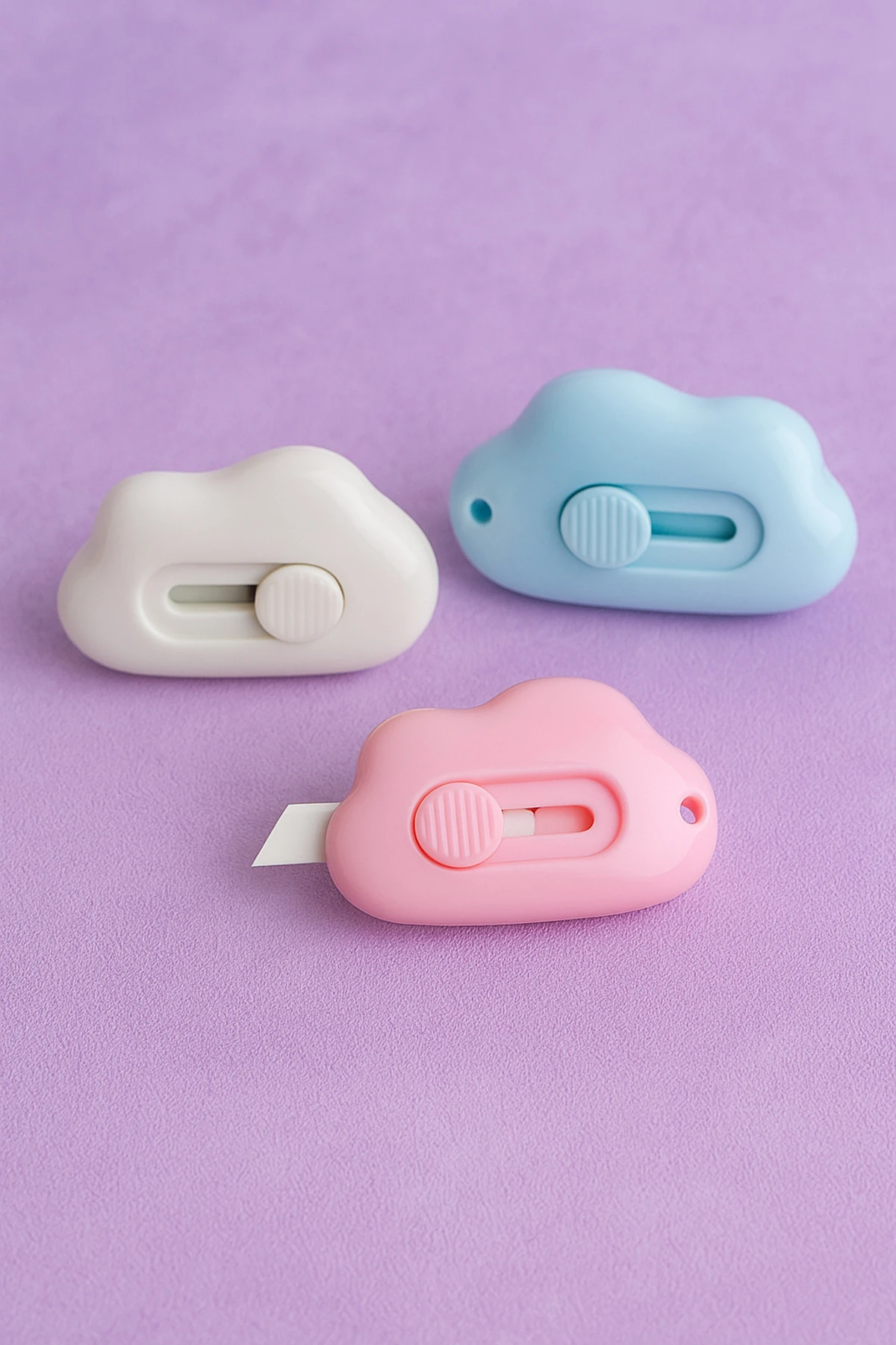 Bulut Şekilli Mini Maket Bıçağı- Taşınabilir Güvenli, Sevimli Kesici-3 Renk Falçata 1 Adet Gönderim