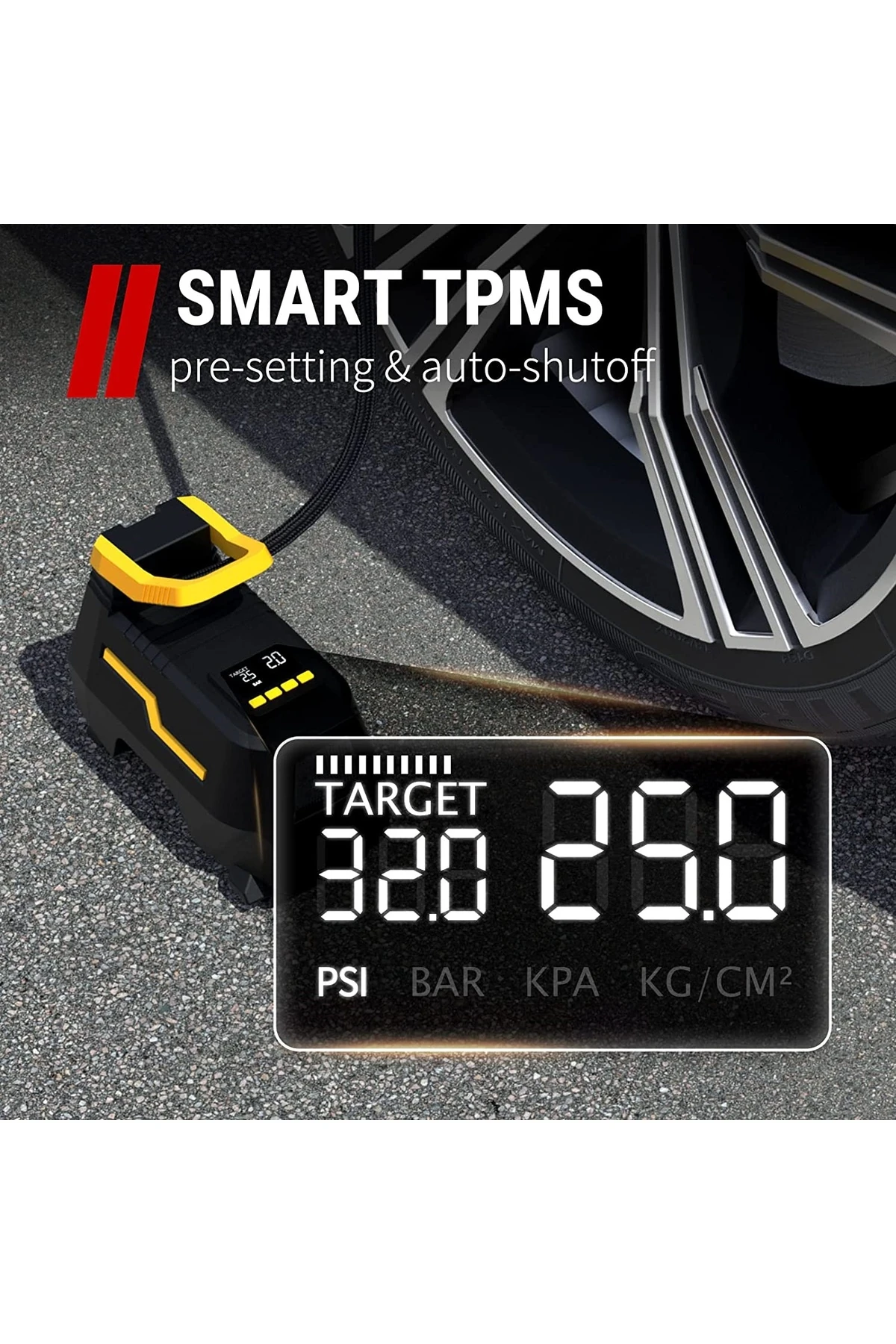 ERG-520 Dijital Basınç Göstergeli Oto Lastik Şişirme Pompası Hava Kompresörü