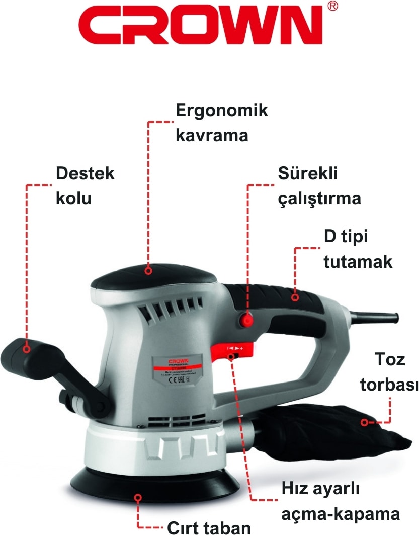 Eksantrik Zımpara Makinası 150 mm CT13395 | Bakır Sargılı Profesyonel Dairesel Zımpara Makinesi 450W