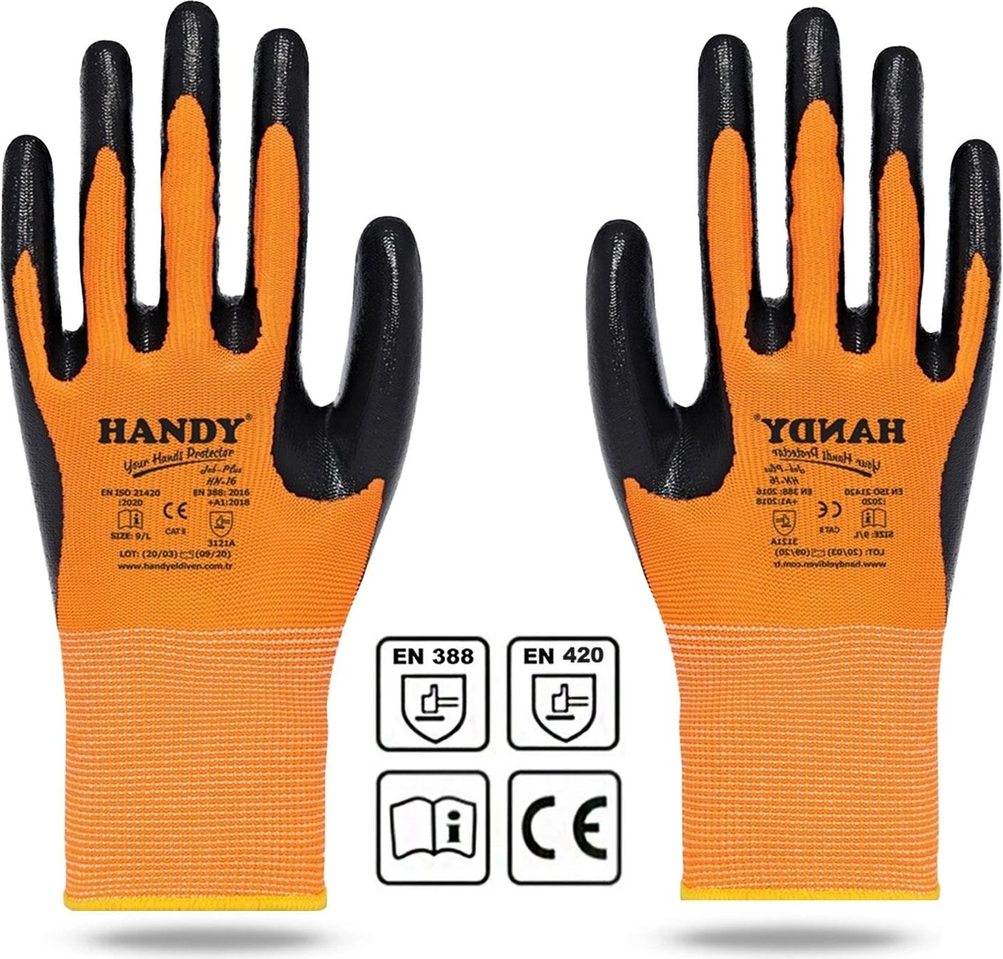 Handy Hn-16 Nitril Kaplama Sanayi Usta Eldiveni Koruyucu Eldiven 9/L (1 Çift)