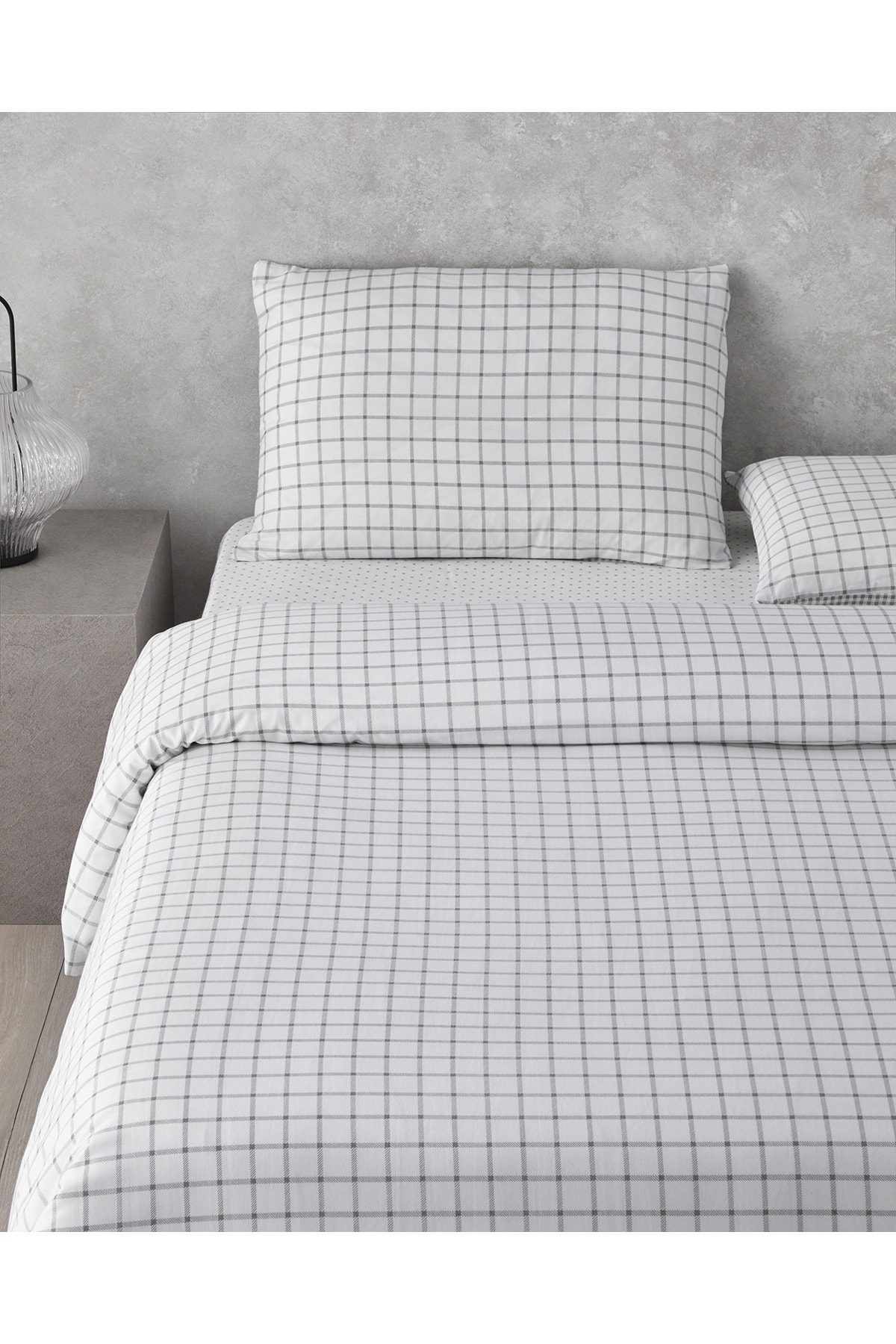 Simple Checks Kolay Ütülenir Tek Kişilik Nevresim Takımı 160x220 cm Gri