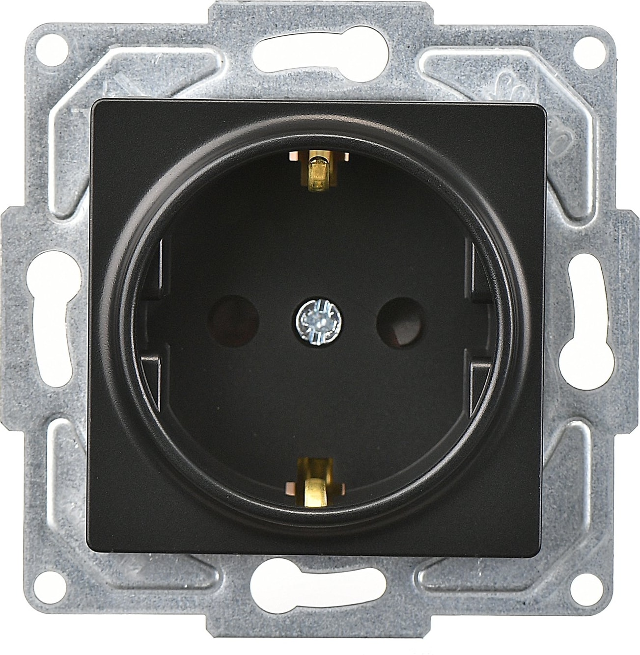 Eqona Metalik Siyah Çocuk Korumalı Topraklı Priz Mekanizma