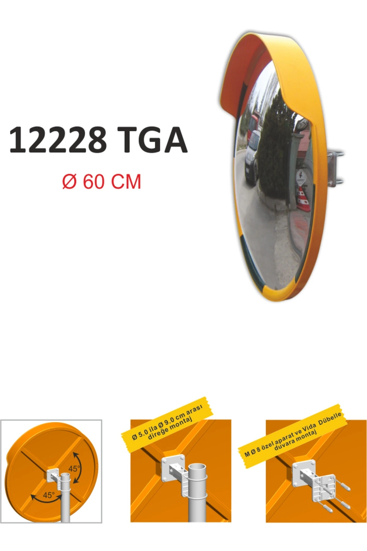 Evelux Trafik Güvenlik Aynası (Ø60CM) Tümsek Ayna, Otopark Aynası Sarı-siyah 12228 Tga