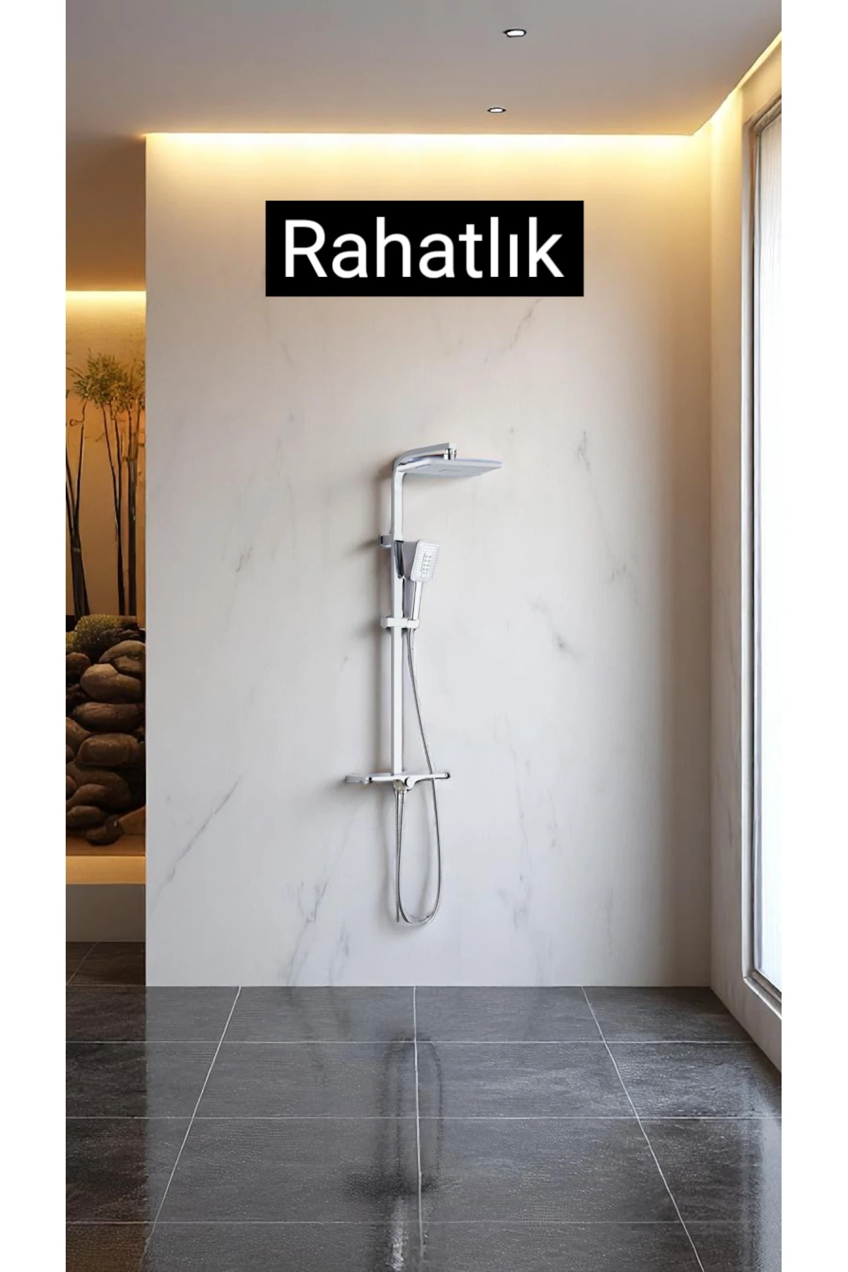 Banyo Duş Sistemi Tepe Yağmurlamalı Kare Borulu Kare Tasarım Premium Duş Başlığı