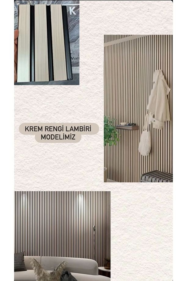 Lambiri ( 5 Adet 12x280 Cm ) Krem Model Ev, Ofis Pvc Duvar Paneli