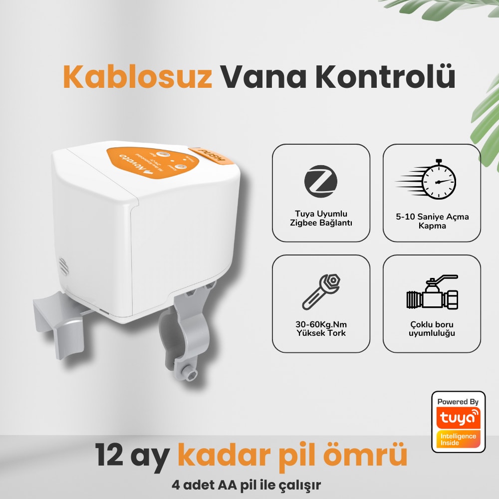 Zigbee Pilli Akıllı Vana Kontrolcüsü - Kablosuz Su, Gaz Vanası ( Tuya, Smart Life ,Zigbee2MQTT Uyumlu )