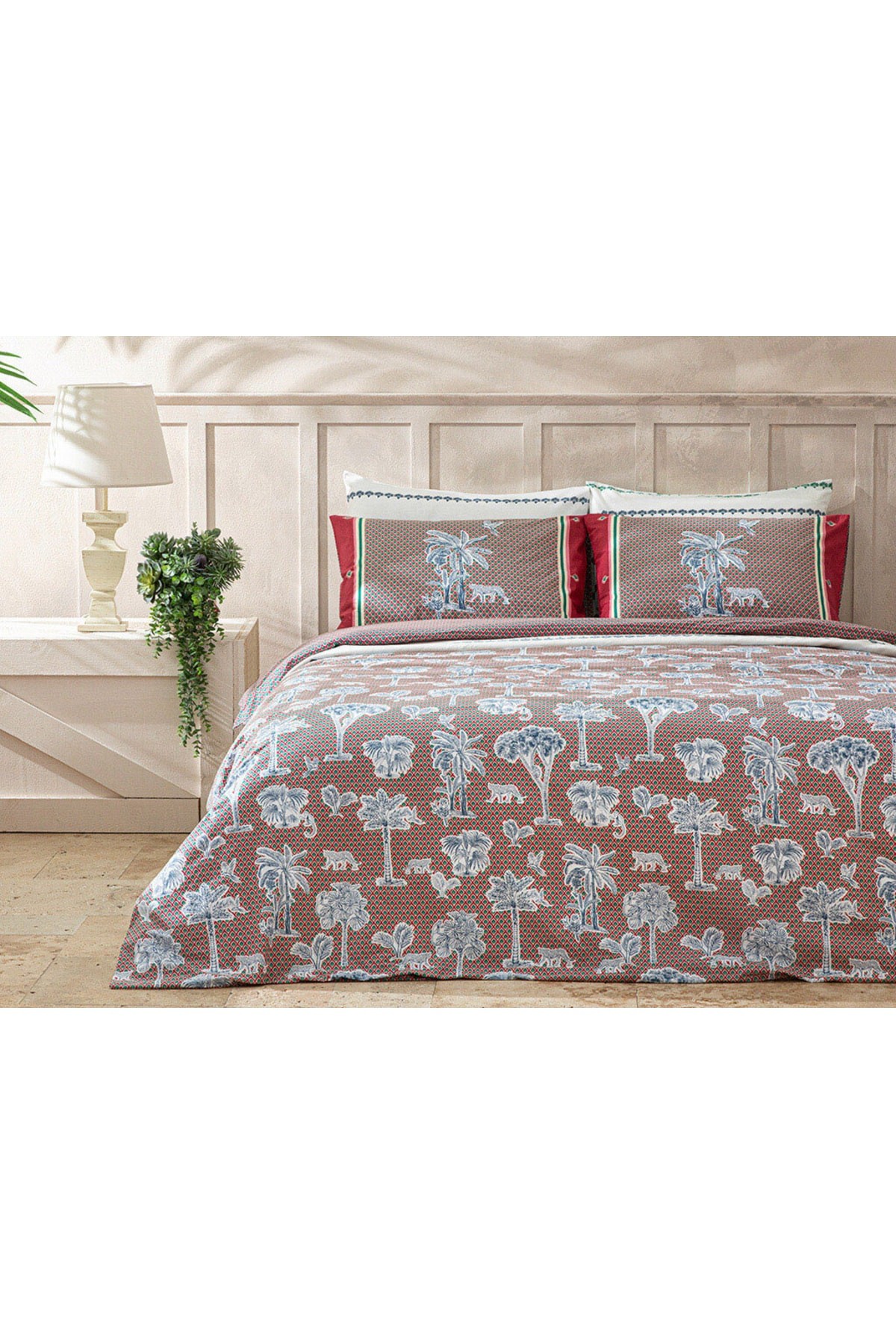 Toile De Jouy Pamuklu Çift Kişilik Nevresim Seti 200x220 Cm Fuşya