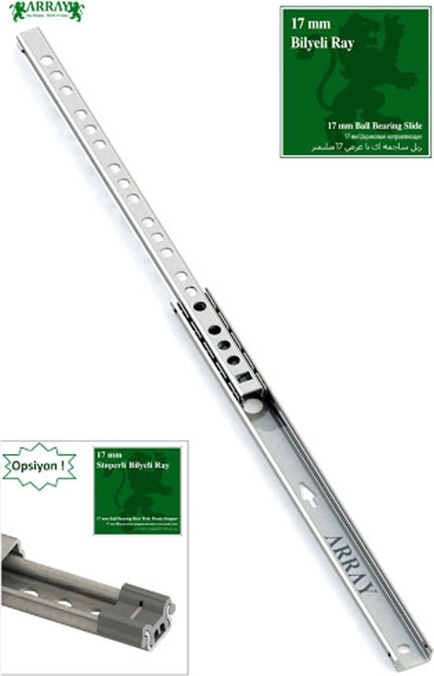 Teleskopik Ince Bilyalı Çekmece Rayı 17 mm 342 mm
