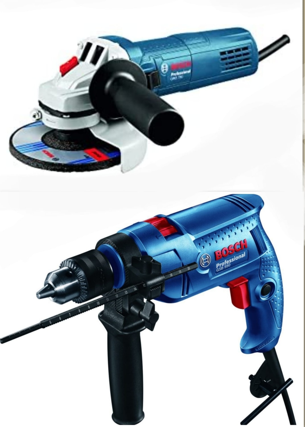 BOSCH 550 W Darbeli Matkap Vidalama ve  750 W Avuç Içi Taşlama Ikili Set